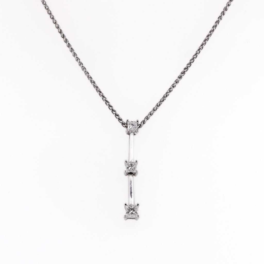 14k 3-Stone Diamond Necklace
