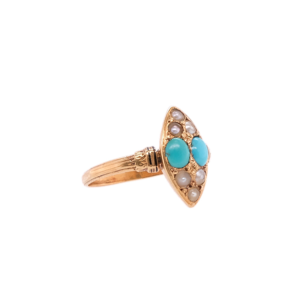18k Turquoise & Pearl Seed Ring