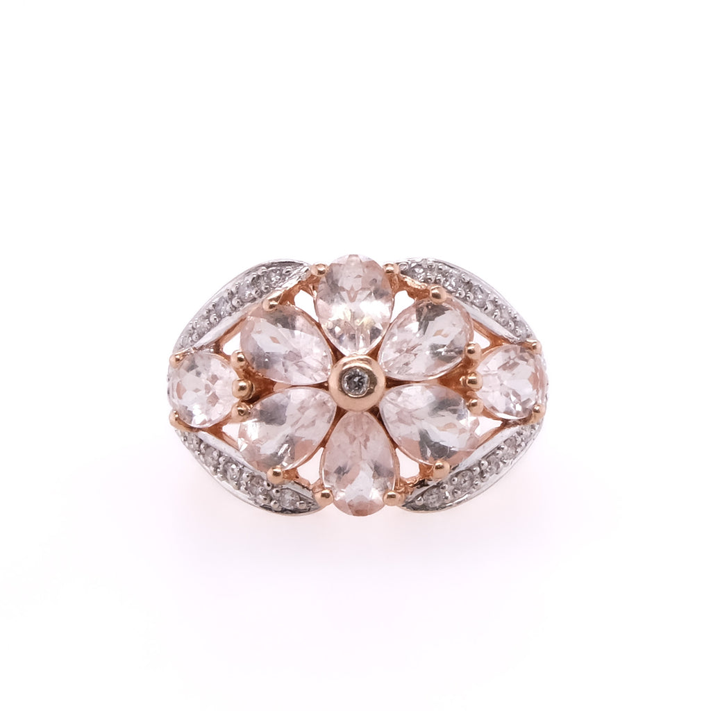 14k Diamond & Rose Quartz Flower Ring