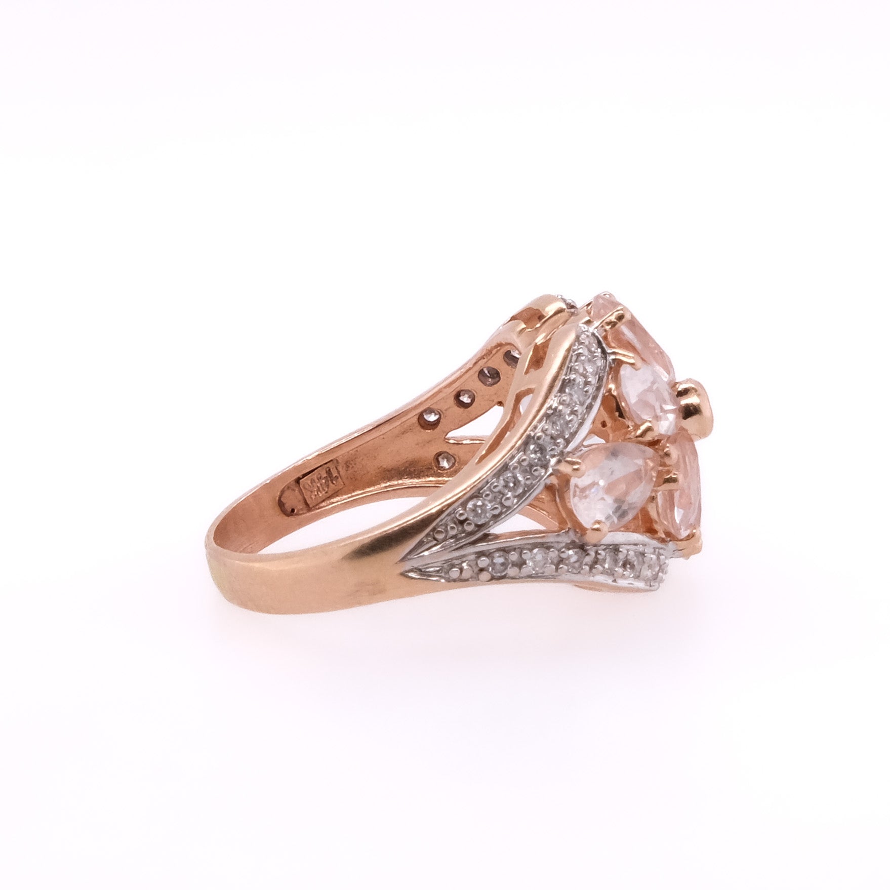 14k Diamond & Rose Quartz Flower Ring