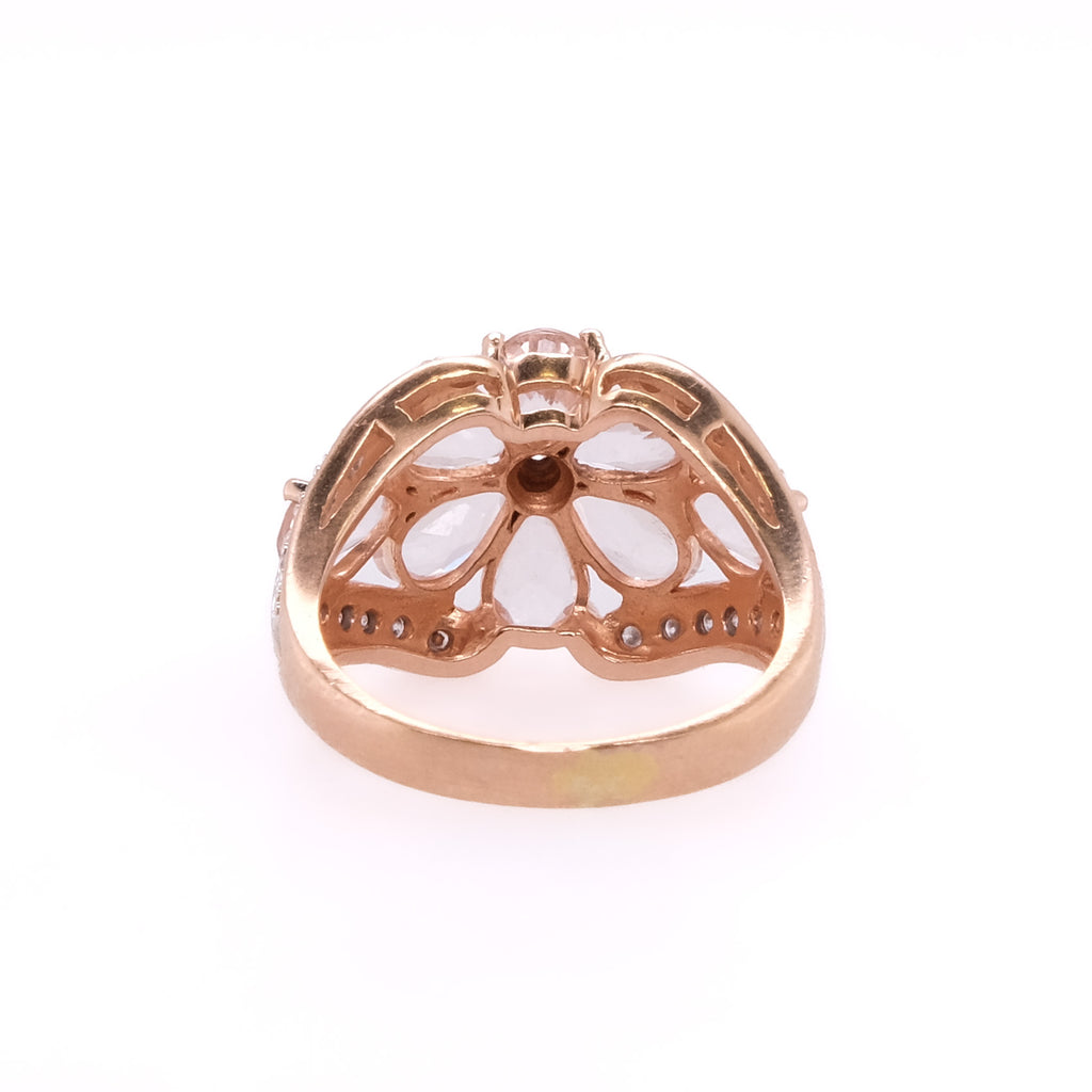 14k Diamond & Rose Quartz Flower Ring