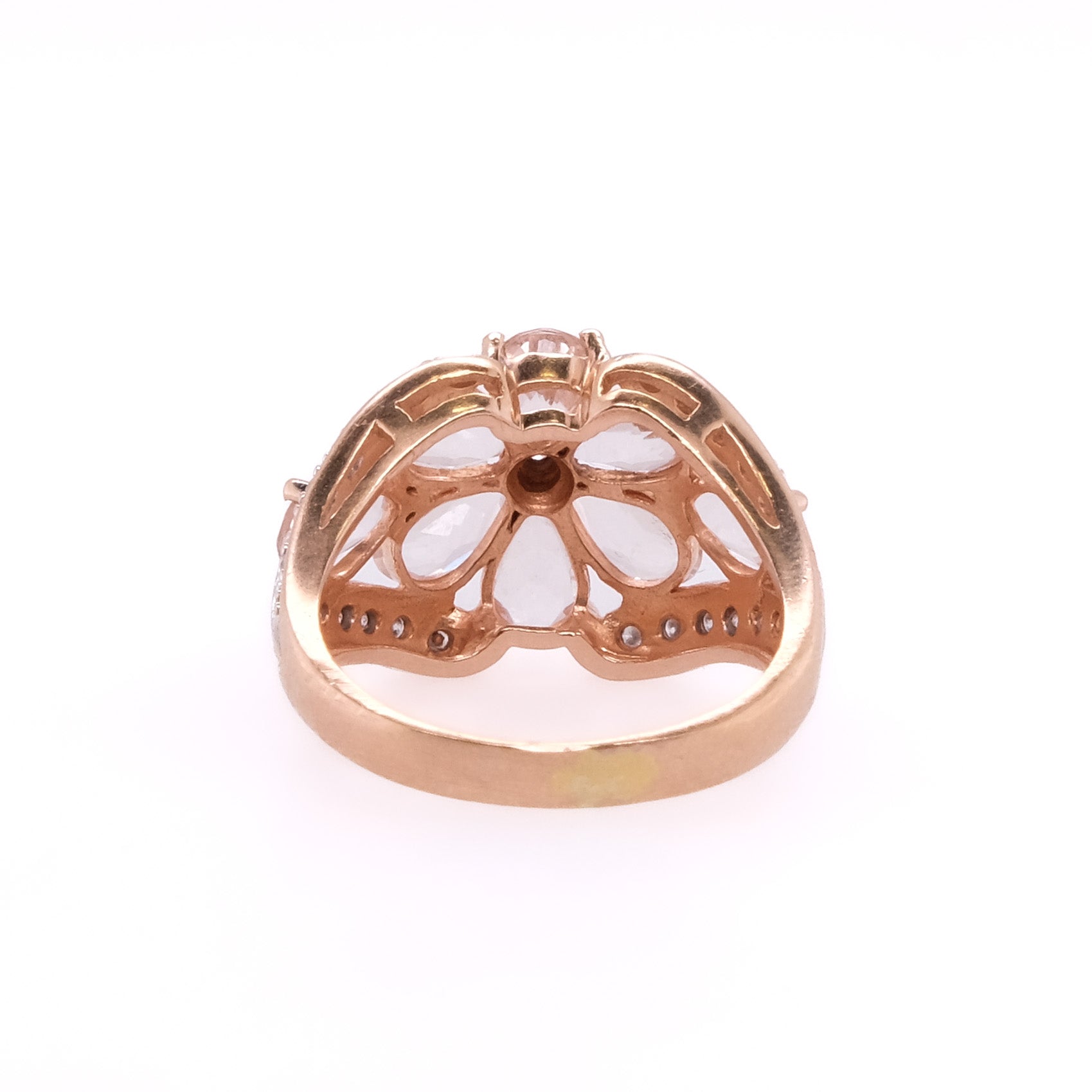 14k Diamond & Rose Quartz Flower Ring