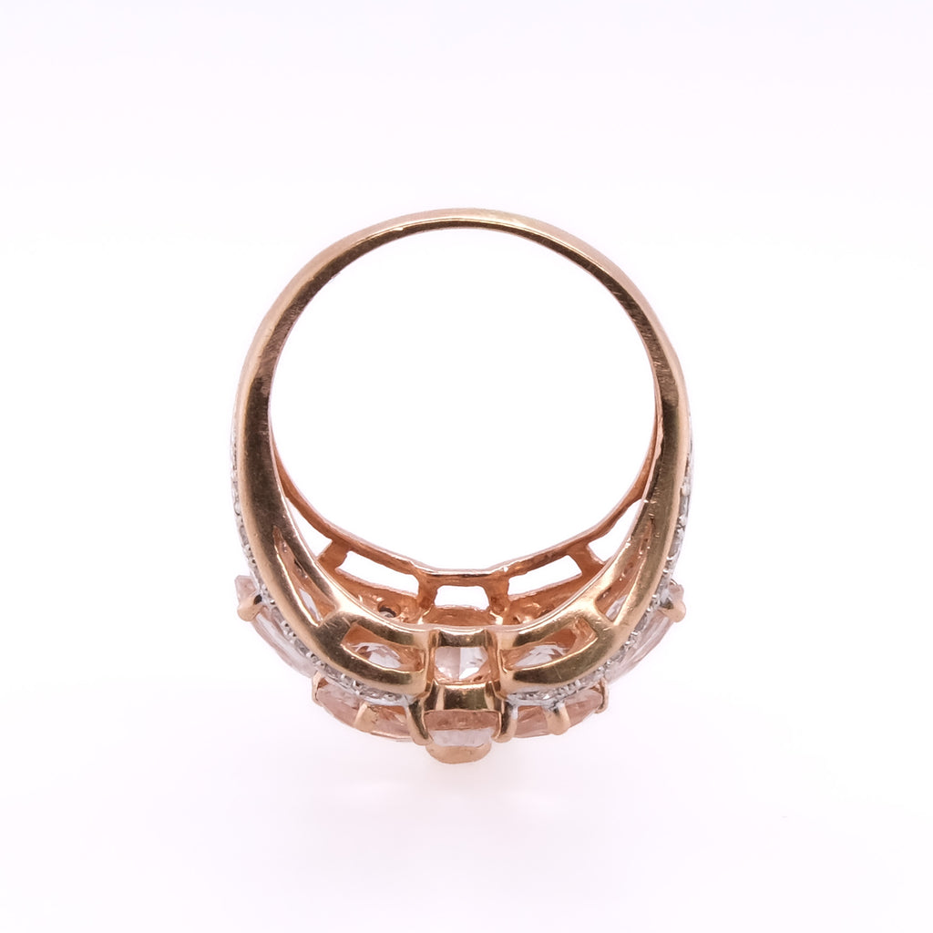 14k Diamond & Rose Quartz Flower Ring