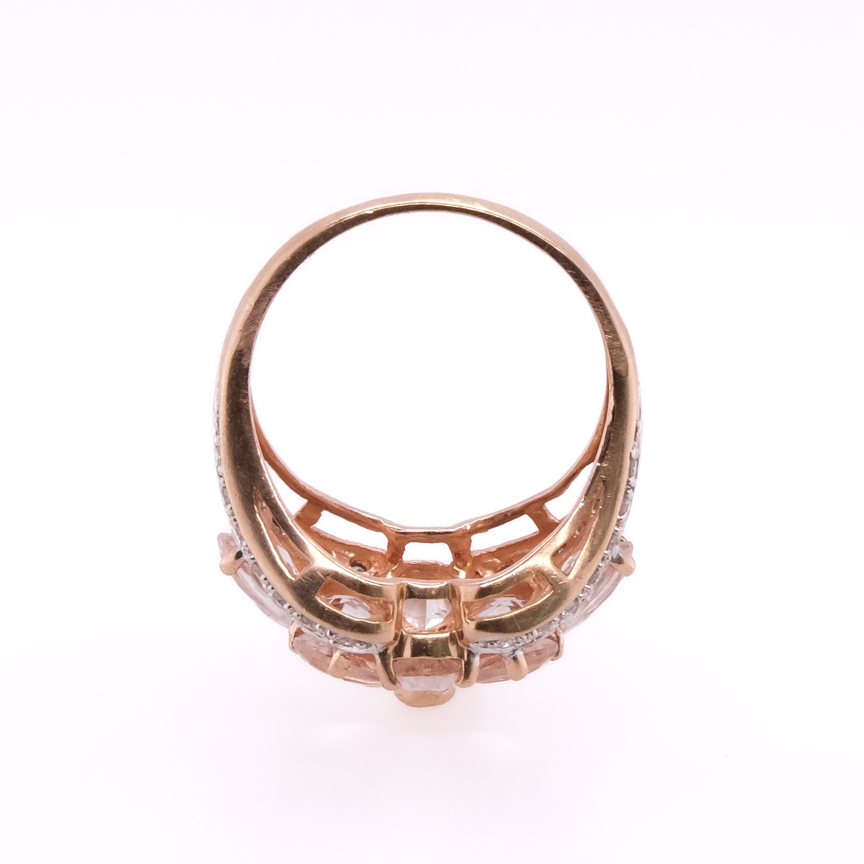14k Diamond & Rose Quartz Flower Ring