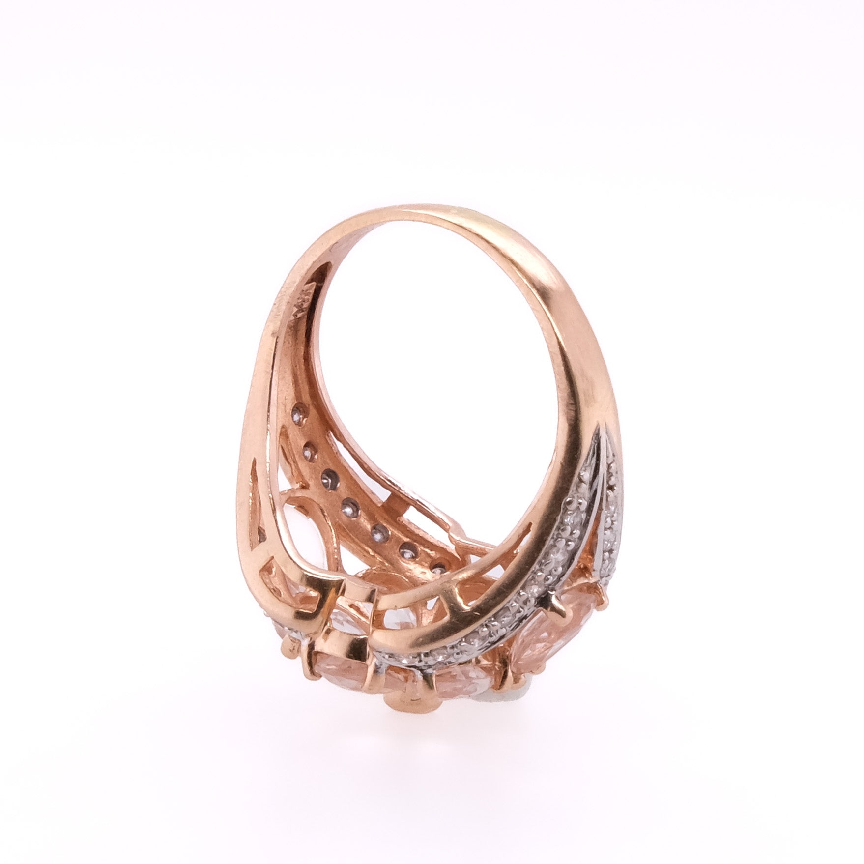 14k Diamond & Rose Quartz Flower Ring