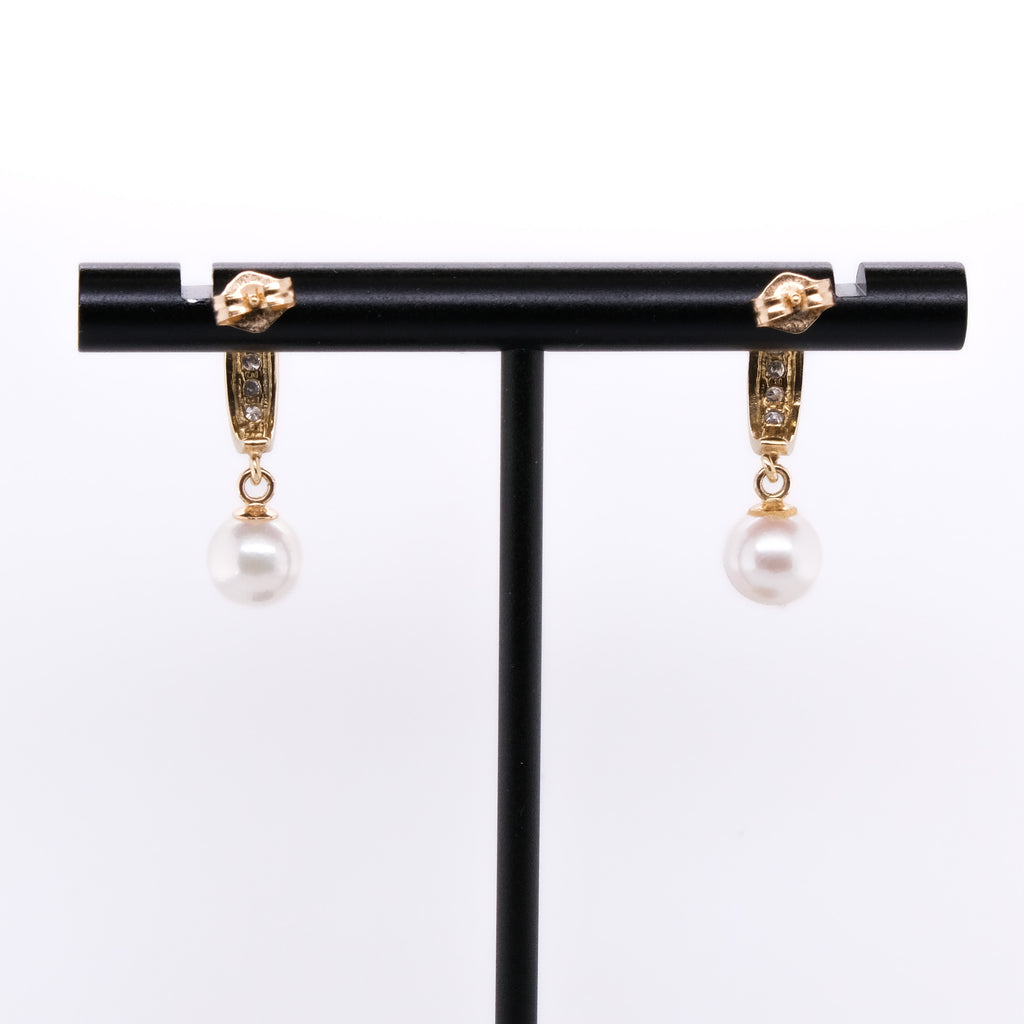 14k Pearl & Diamond Dangling Earrings