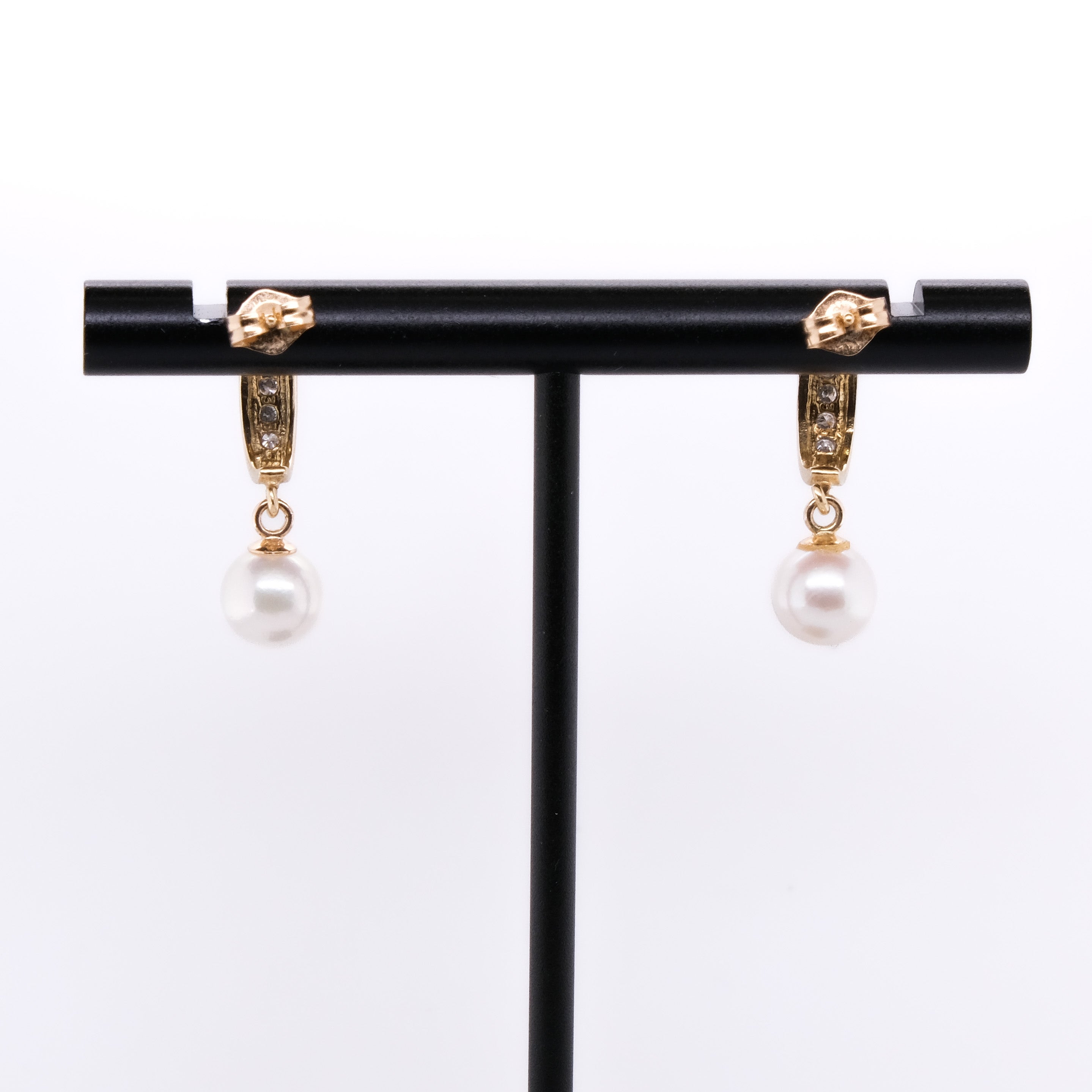 14k Pearl & Diamond Dangling Earrings