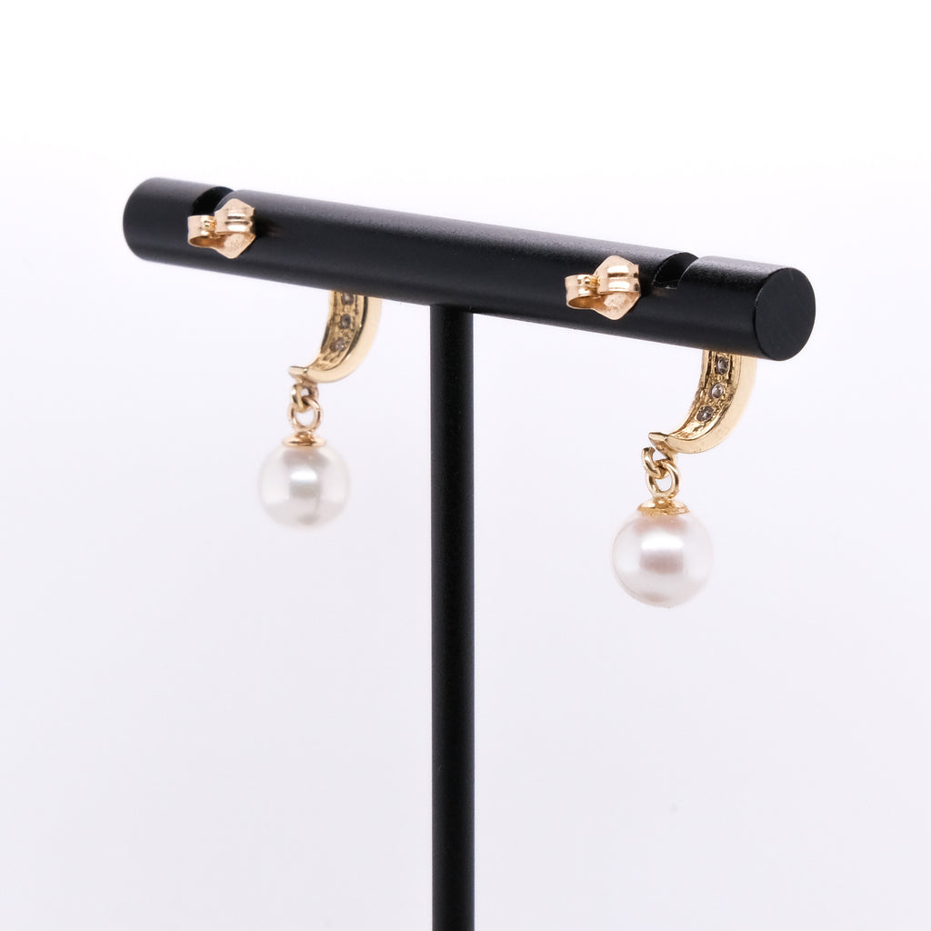 14k Pearl & Diamond Dangling Earrings