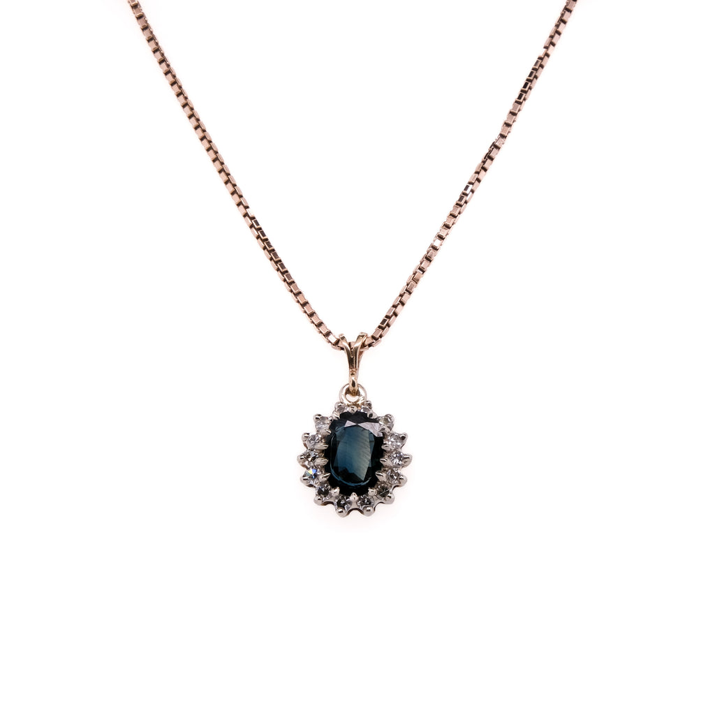 14k Sapphire & Diamond Pendant on 10k Chain
