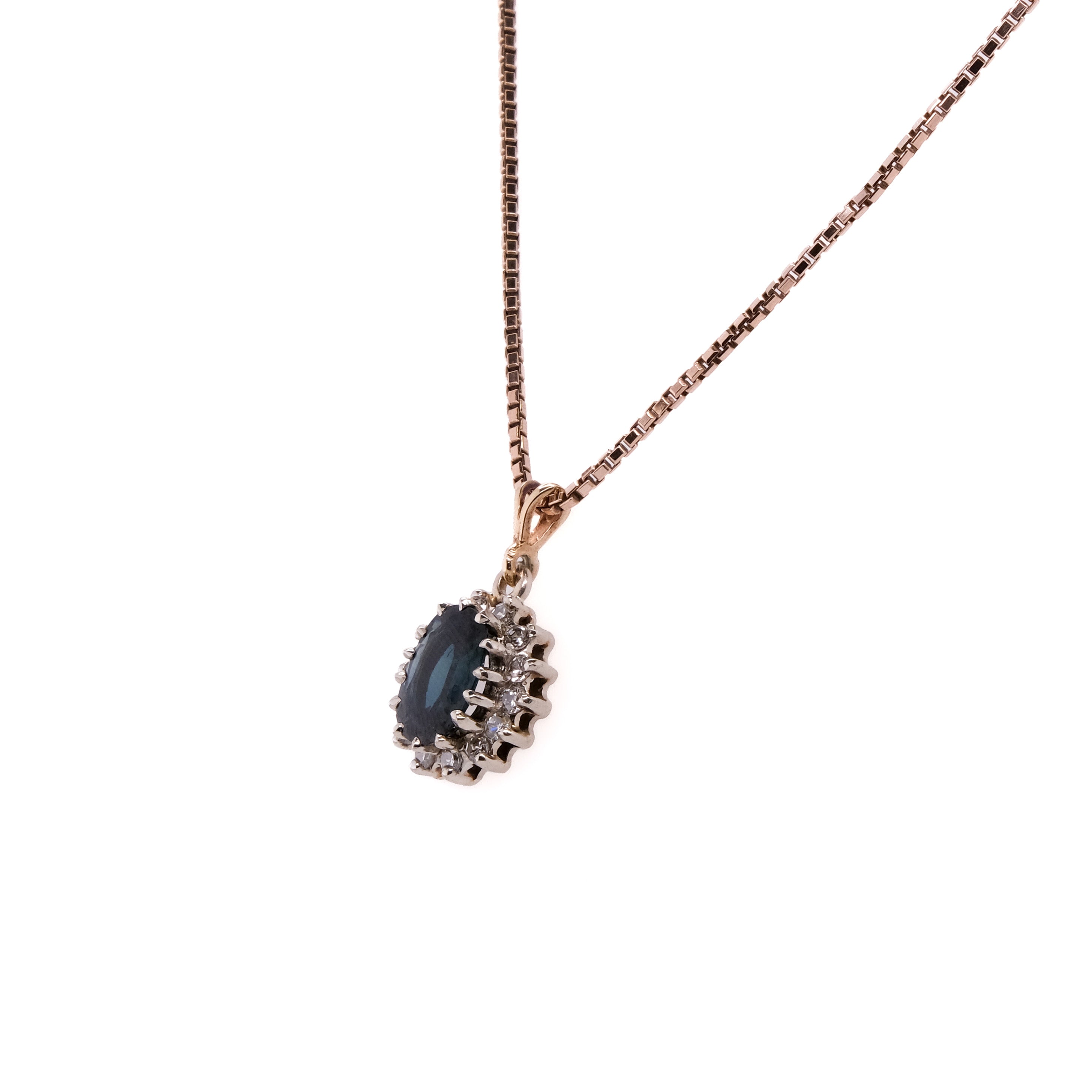 14k Sapphire & Diamond Pendant on 10k Chain