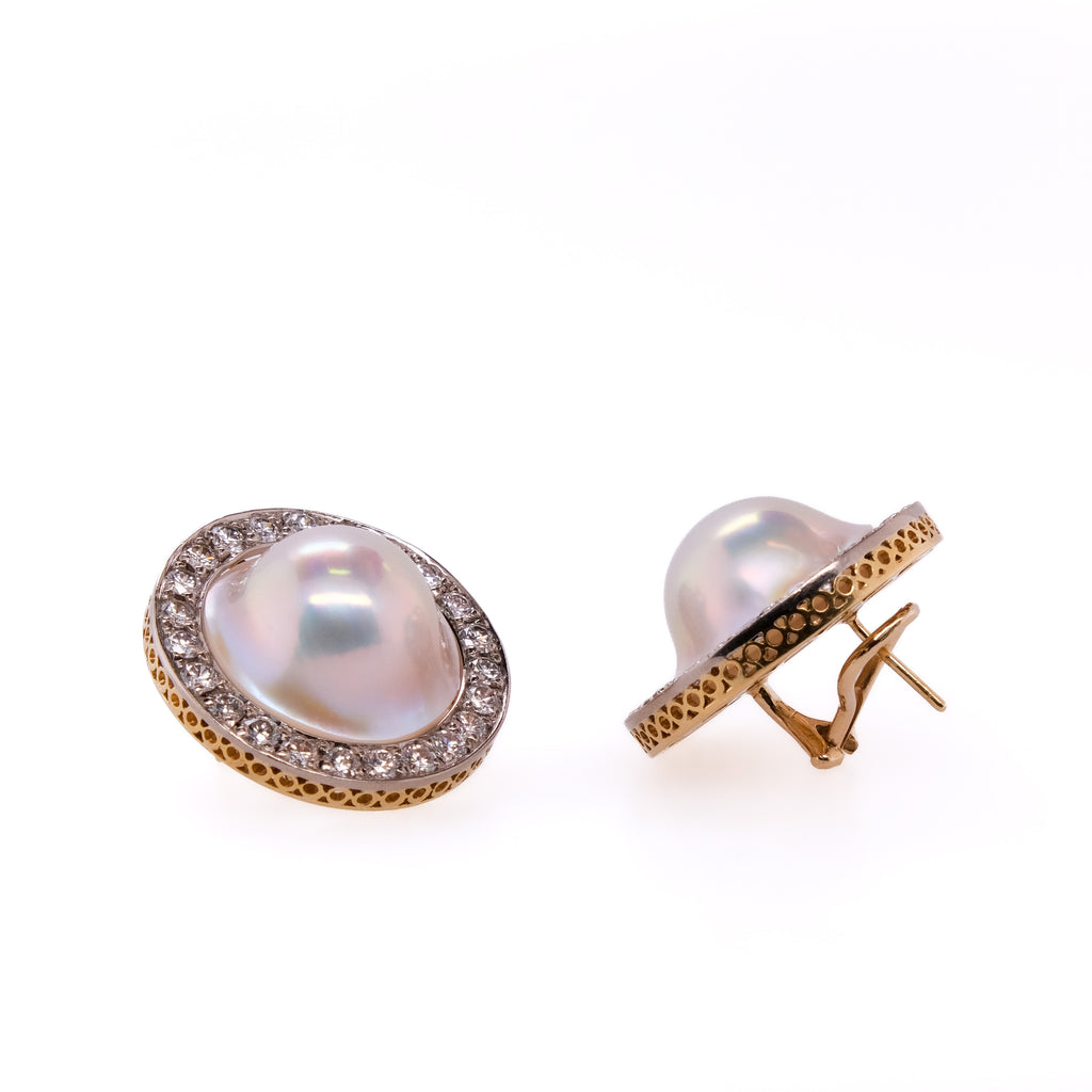 18k Mabe Pearl & Diamond Earrings