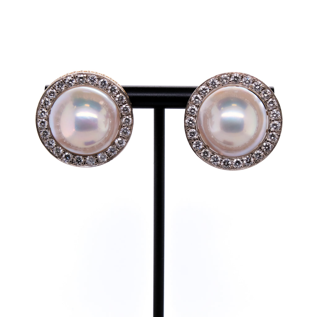 18k Mabe Pearl & Diamond Earrings