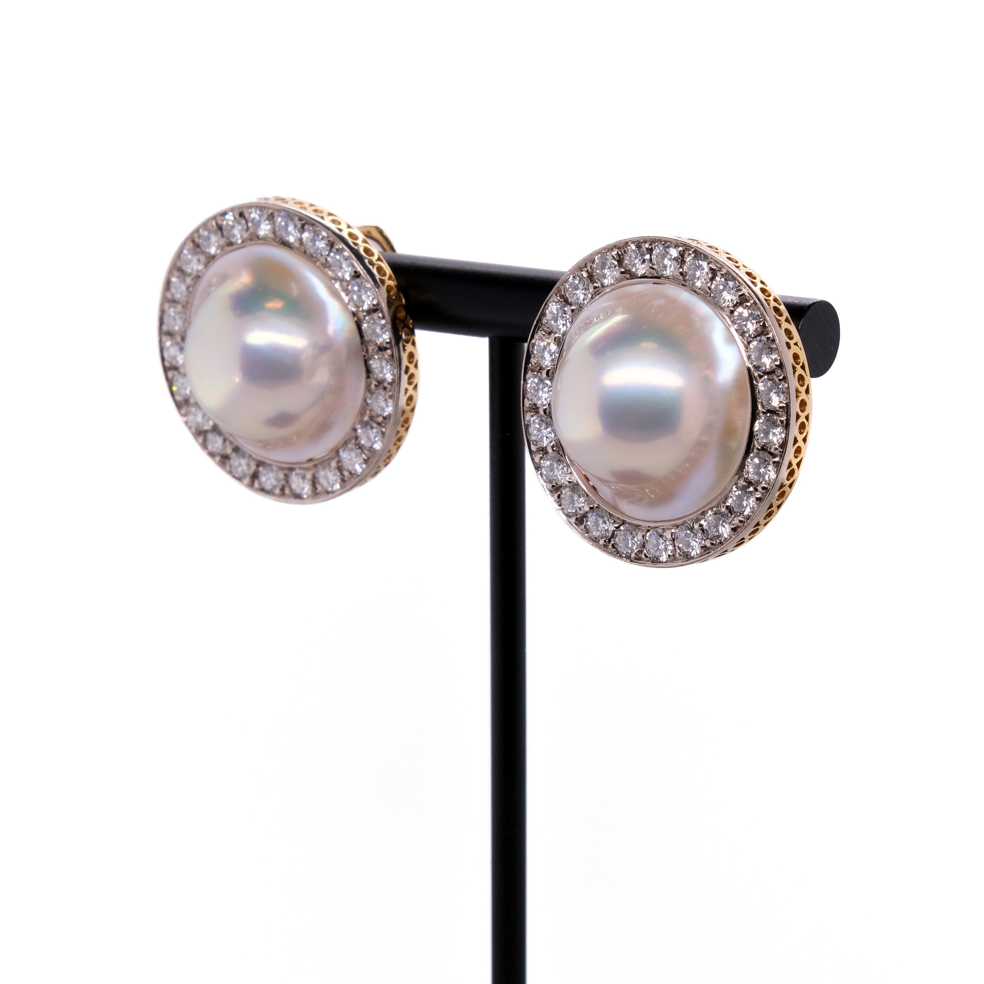 18k Mabe Pearl & Diamond Earrings