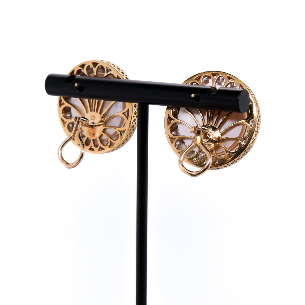 18k Mabe Pearl & Diamond Earrings