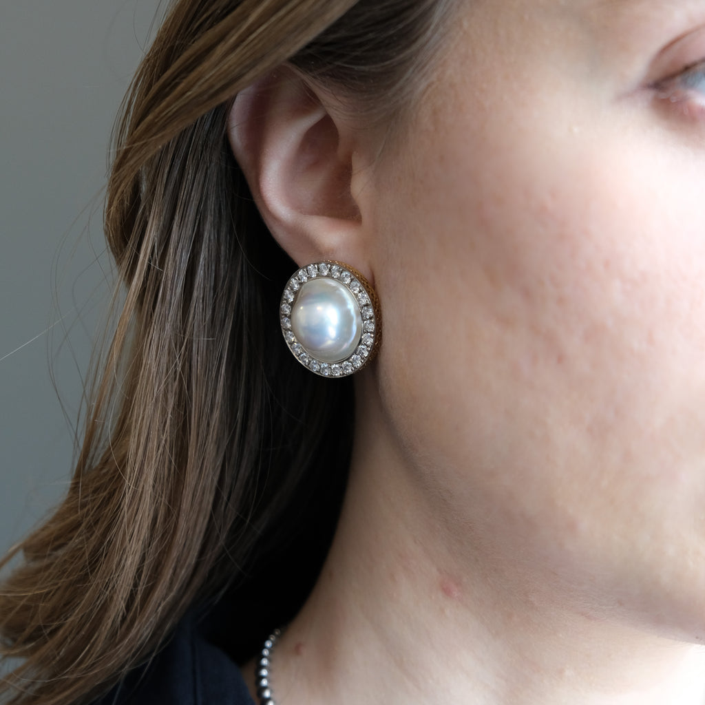 18k Mabe Pearl & Diamond Earrings