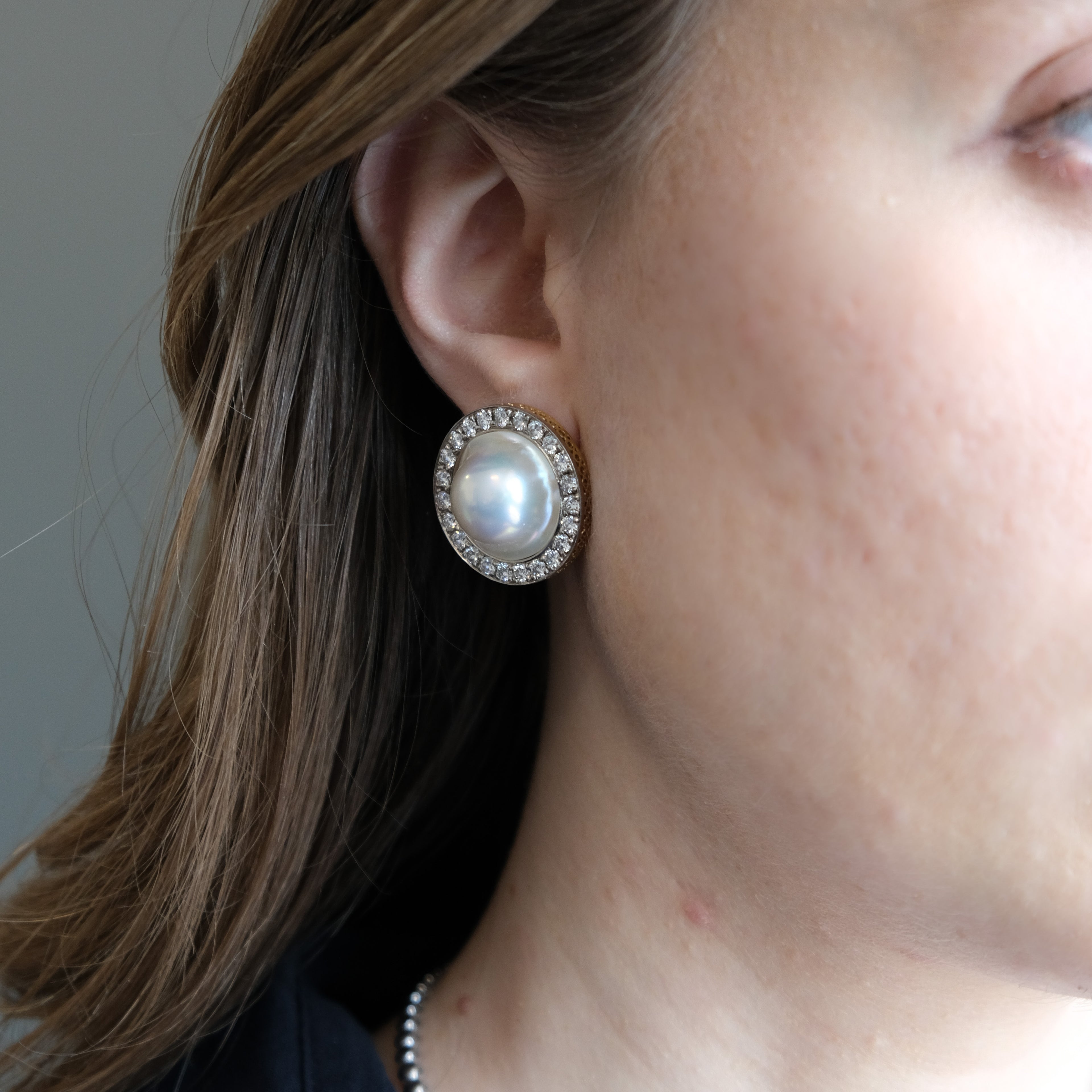 18k Mabe Pearl & Diamond Earrings