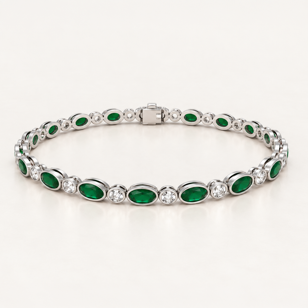 Melissa Emerald & Diamond Bezel Set Bracelet