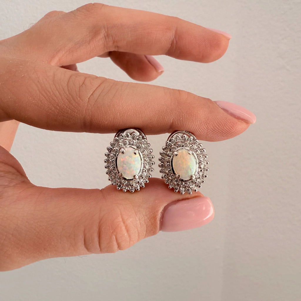 14k Opal & Diamond Earrings