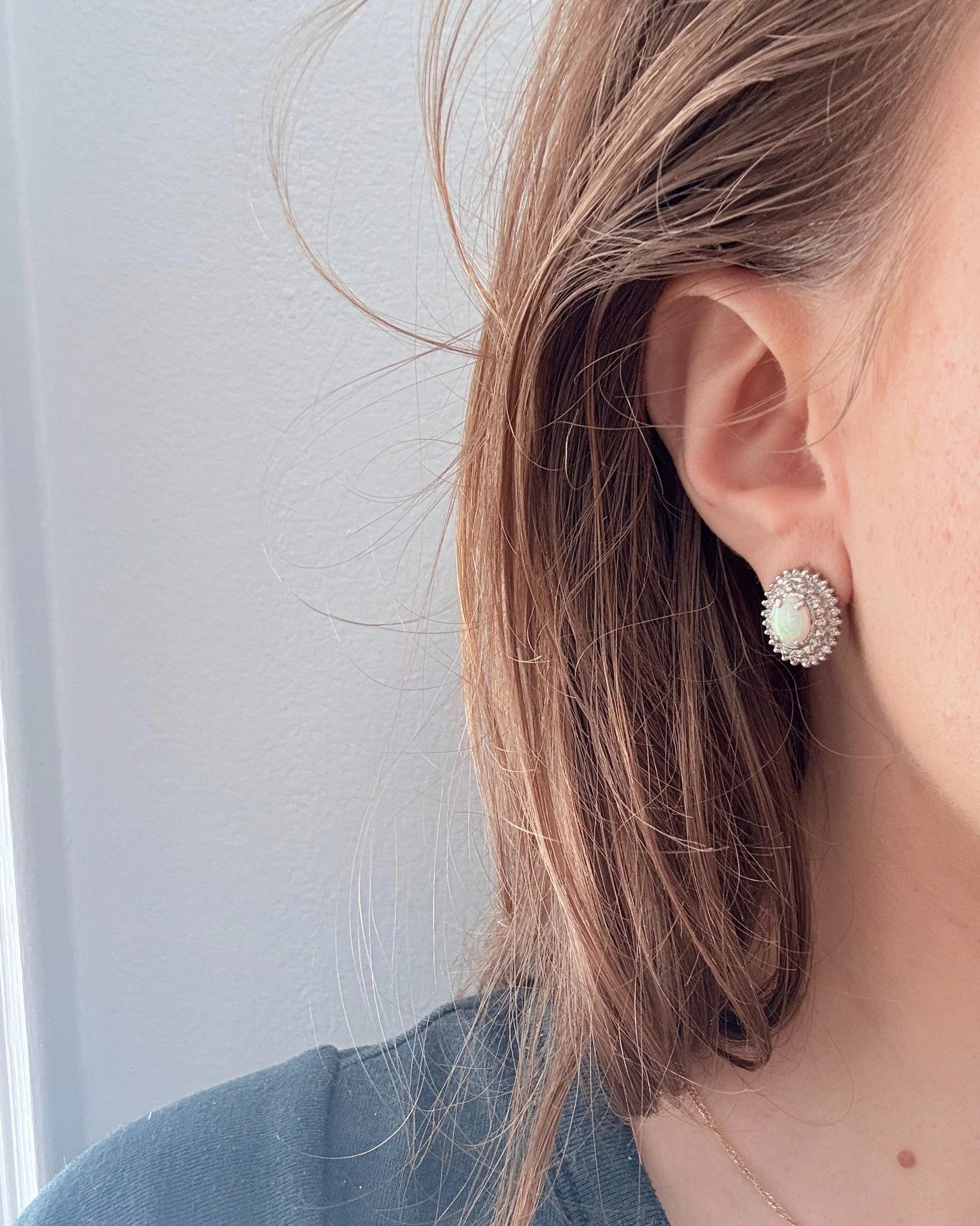14k Opal & Diamond Earrings