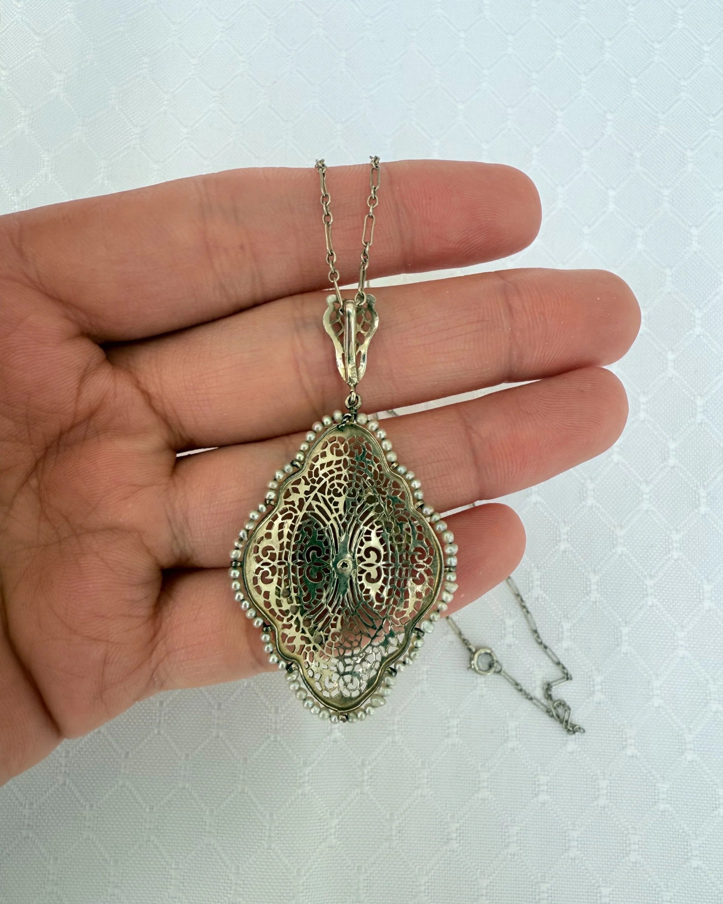 14k Diamond & Pearl Seed Necklace