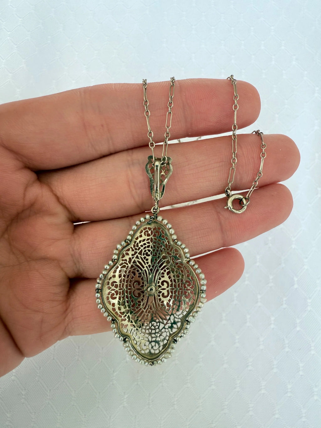 14k Diamond & Pearl Seed Necklace