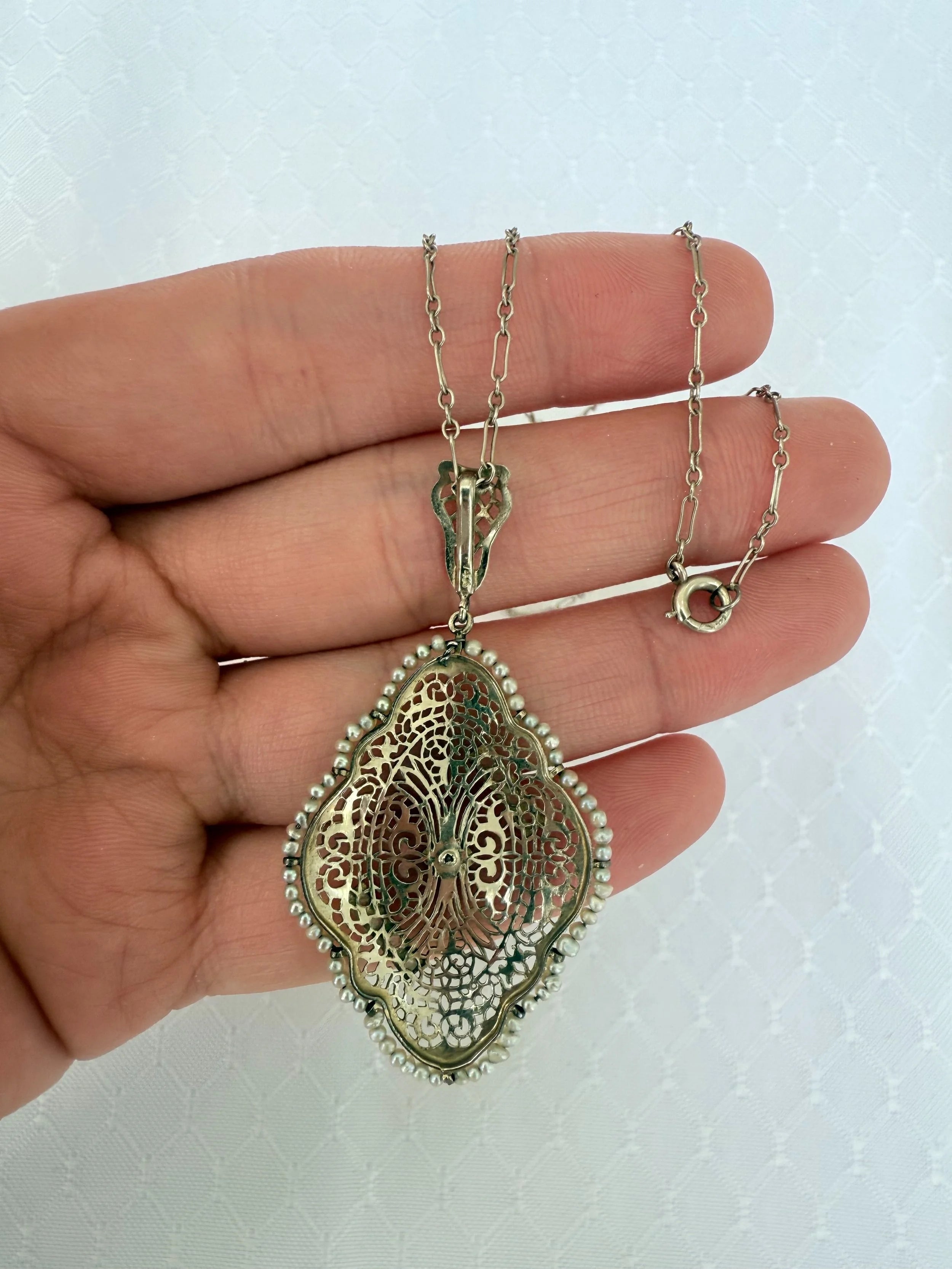 14k Diamond & Pearl Seed Necklace