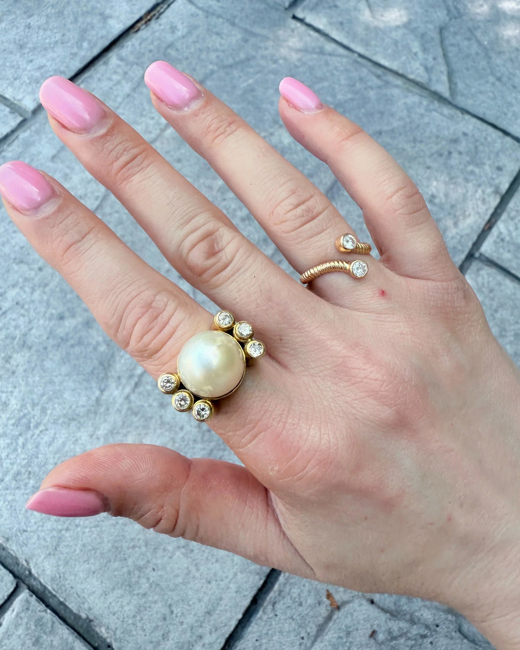14k Pearl & Diamond Ring