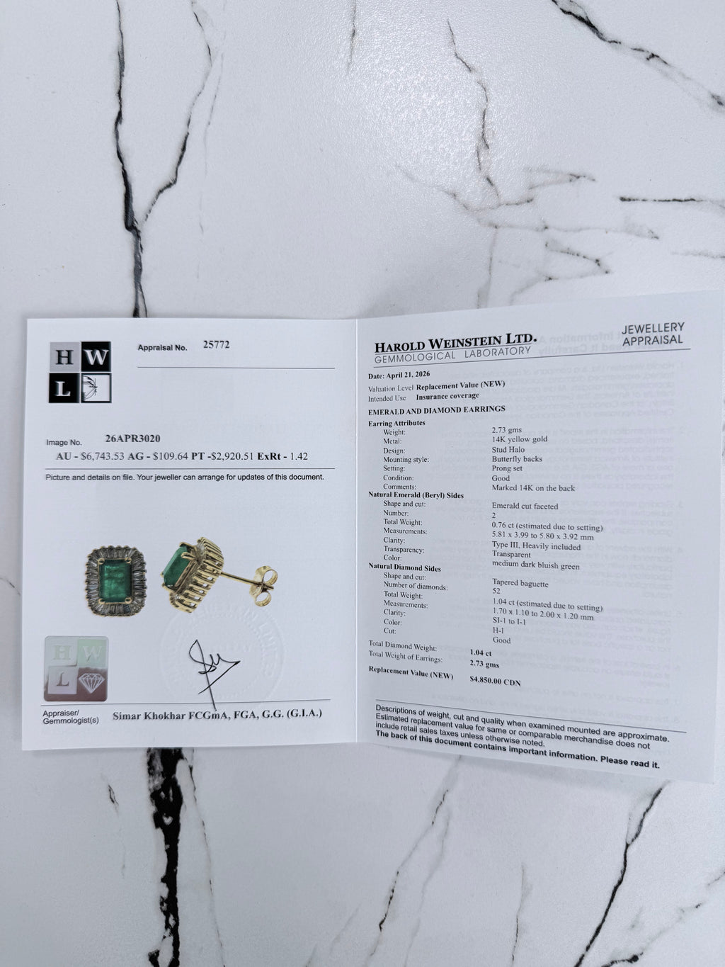 14k Emerald & Baguette Diamond Studs