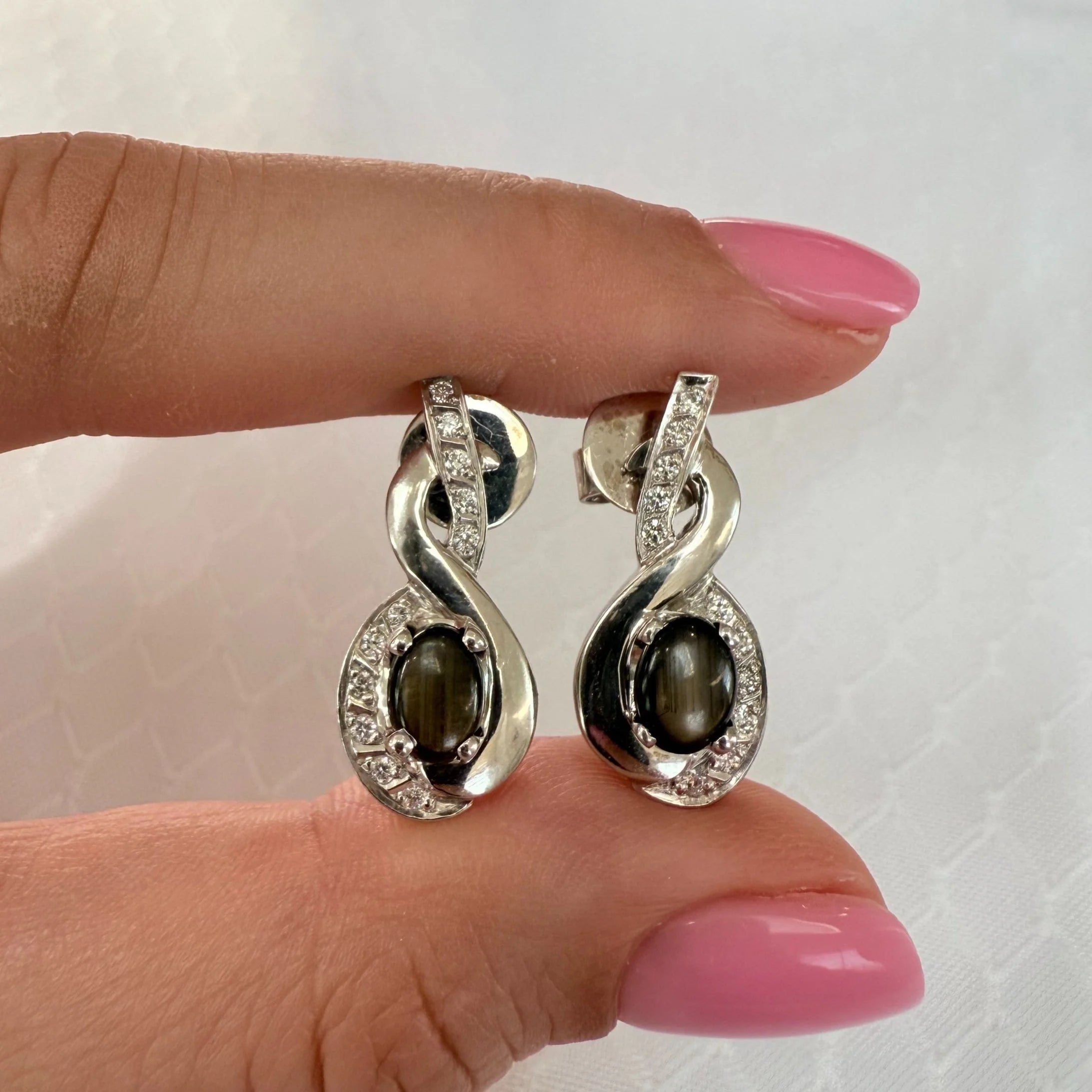 14k Black Star Sapphire & Diamond Earrings