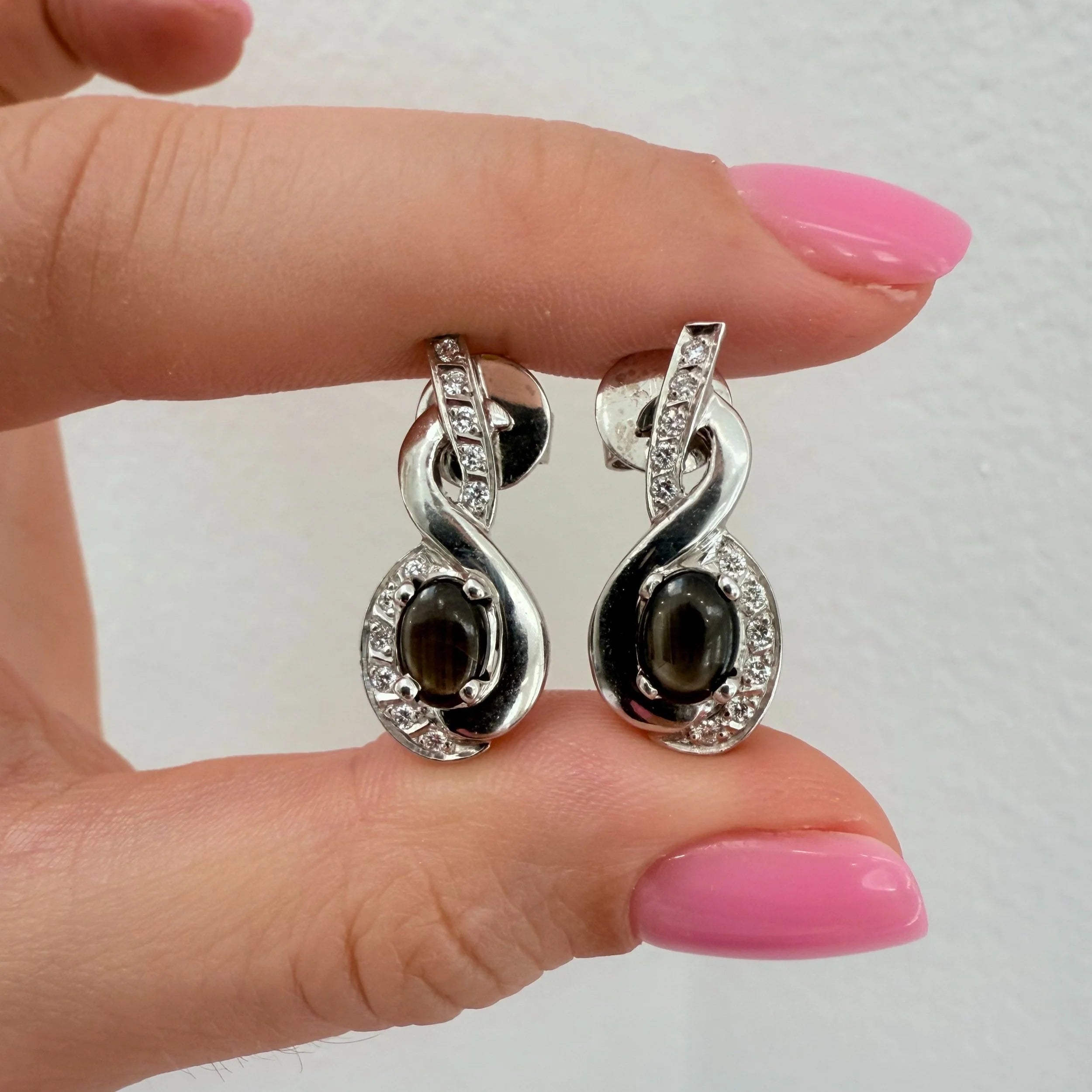 14k Black Star Sapphire & Diamond Earrings