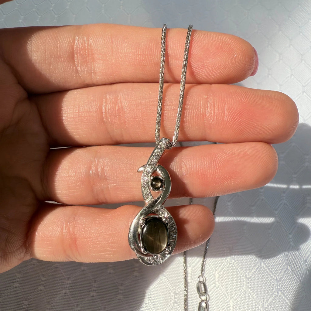 14k Black Star Sapphire & Diamond Necklace