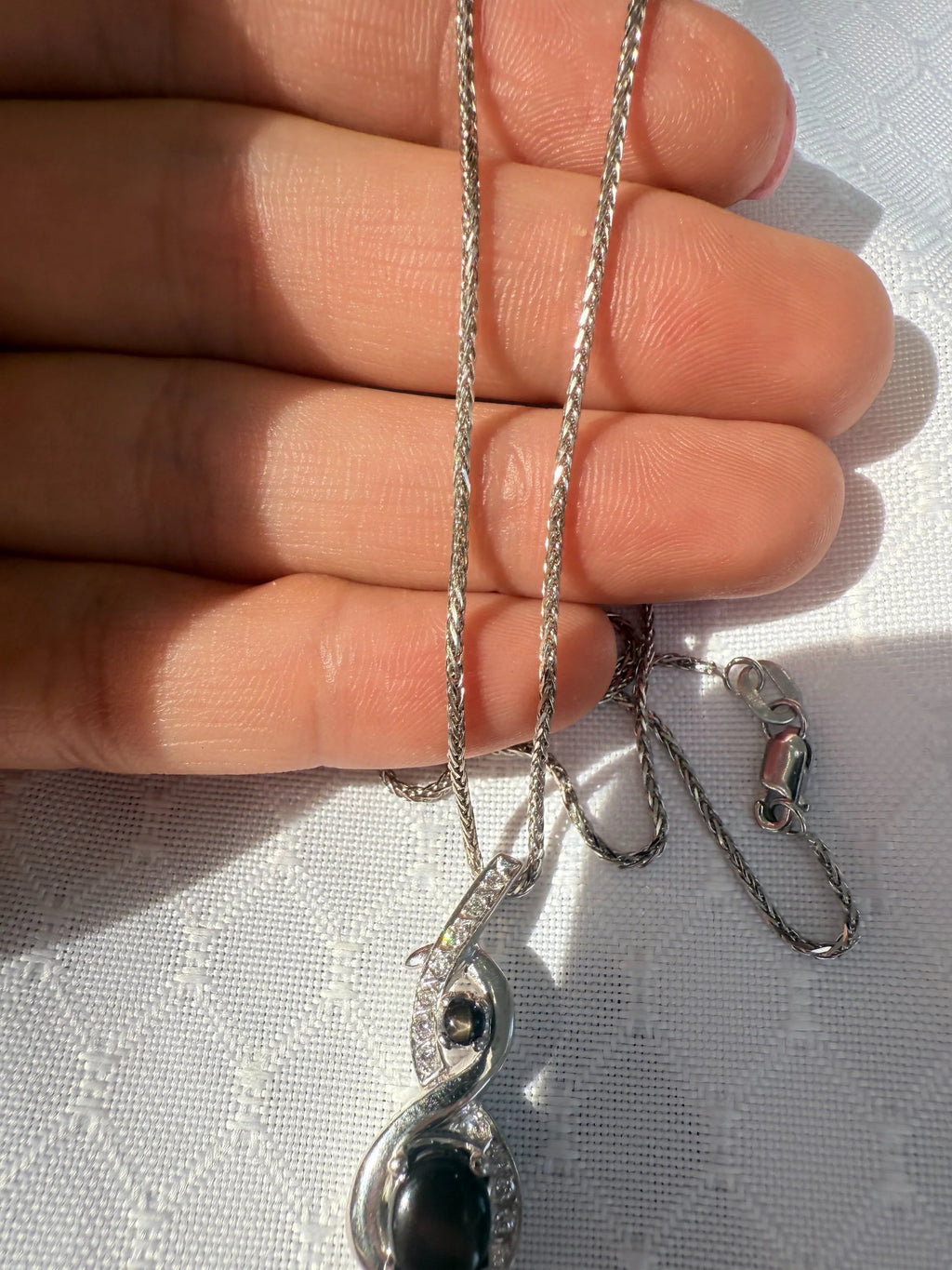 14k Black Star Sapphire & Diamond Necklace