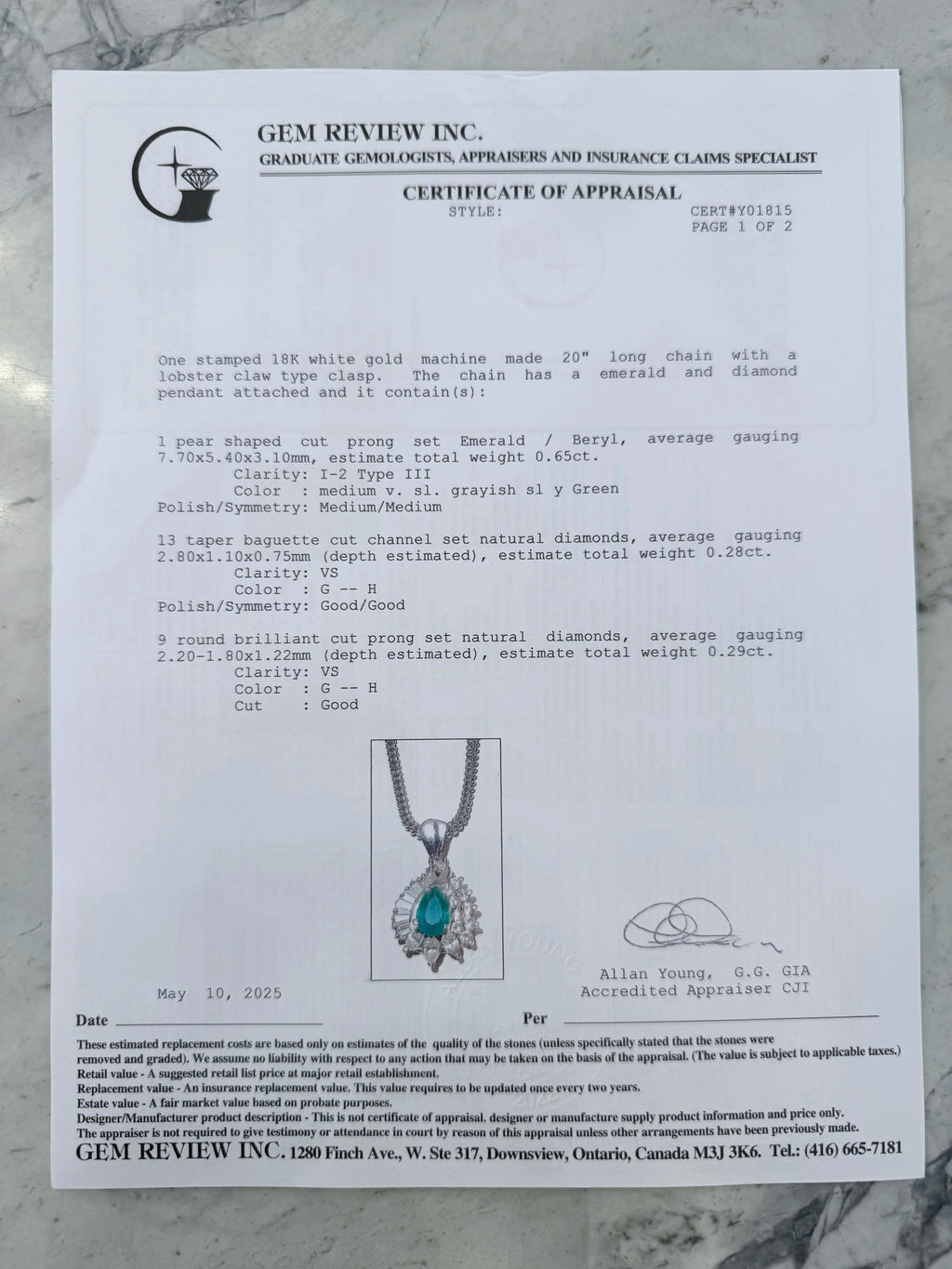 18k Emerald & Diamond Necklace