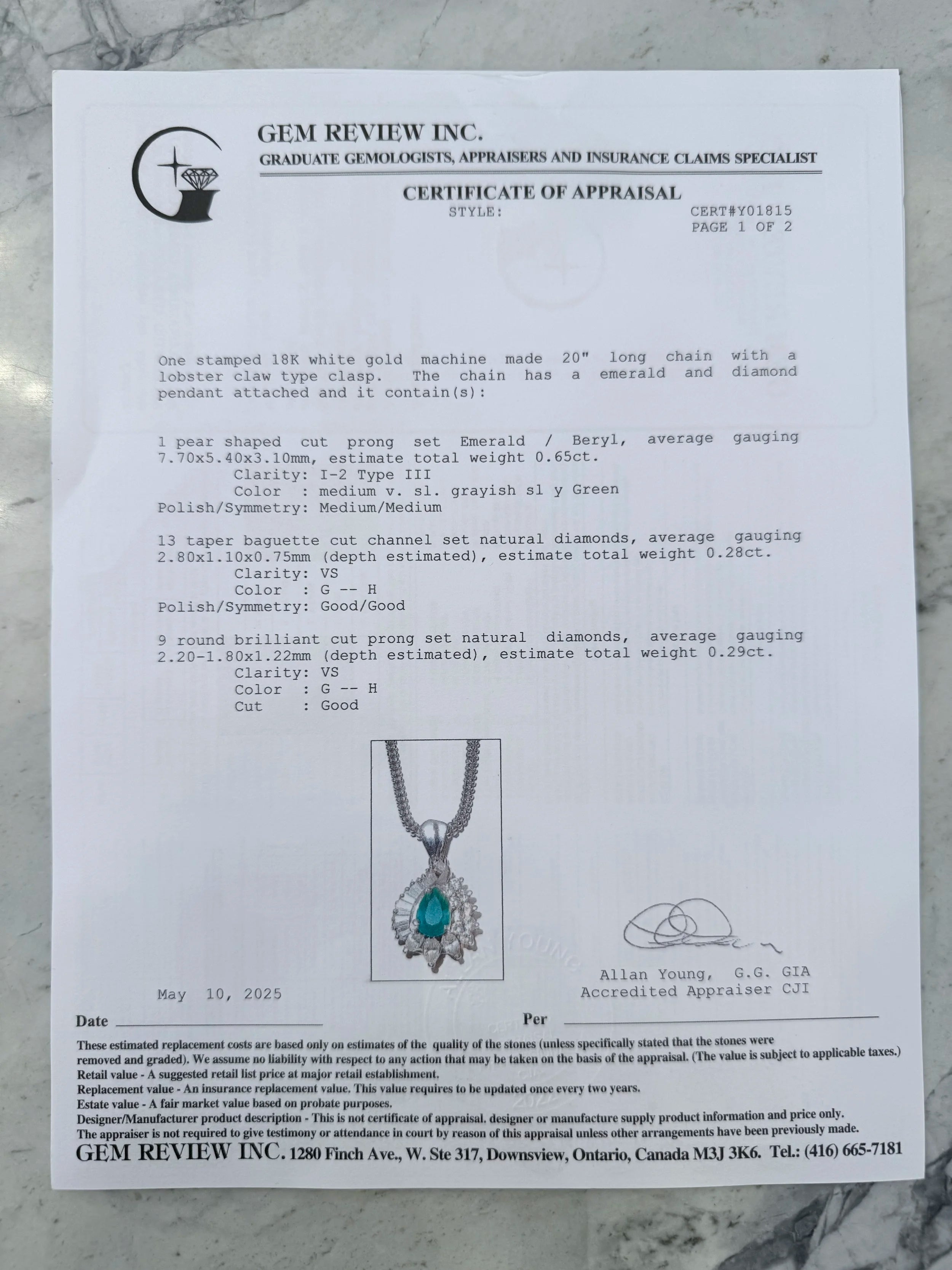 18k Emerald & Diamond Necklace