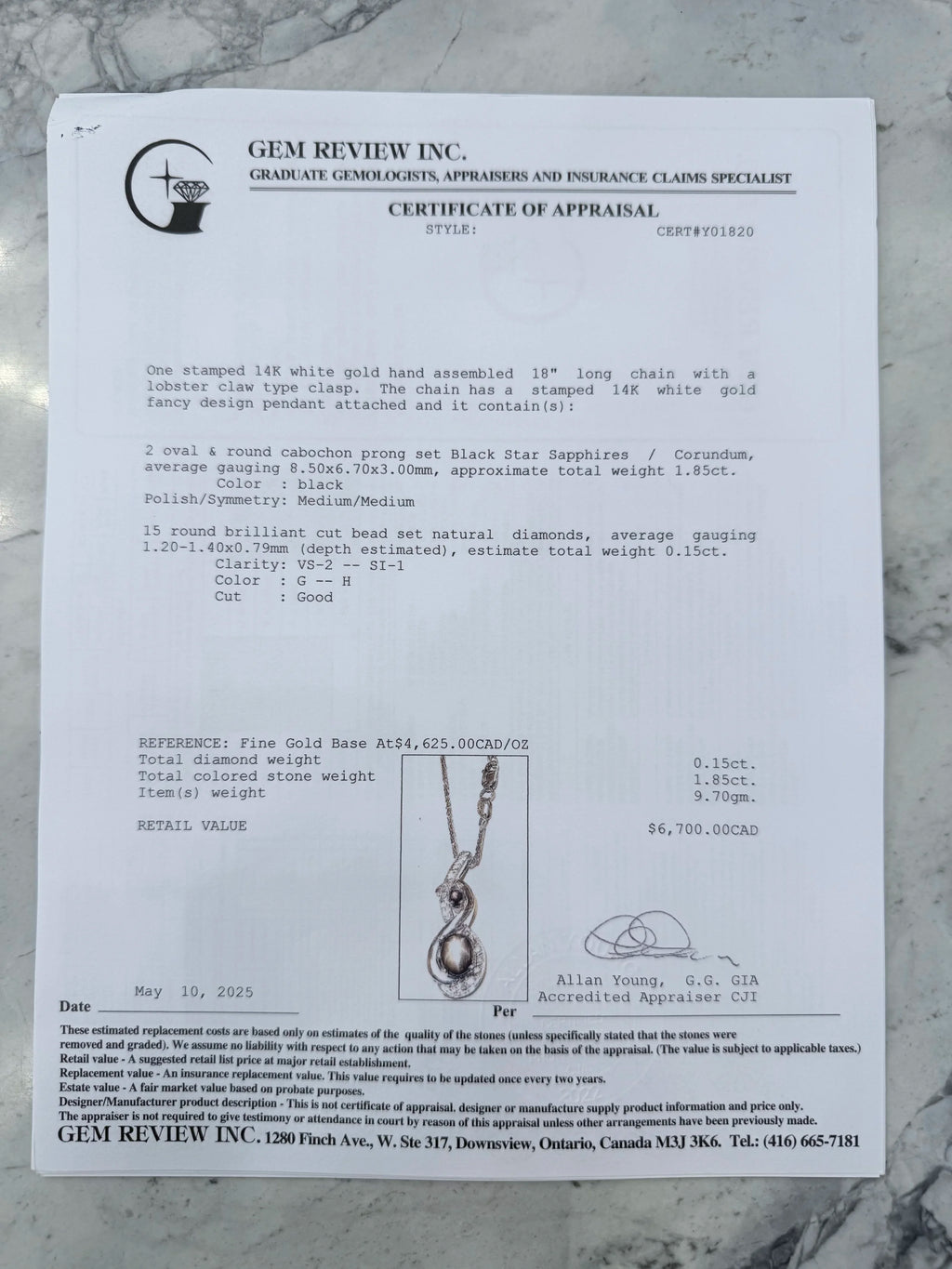 14k Black Star Sapphire & Diamond Necklace