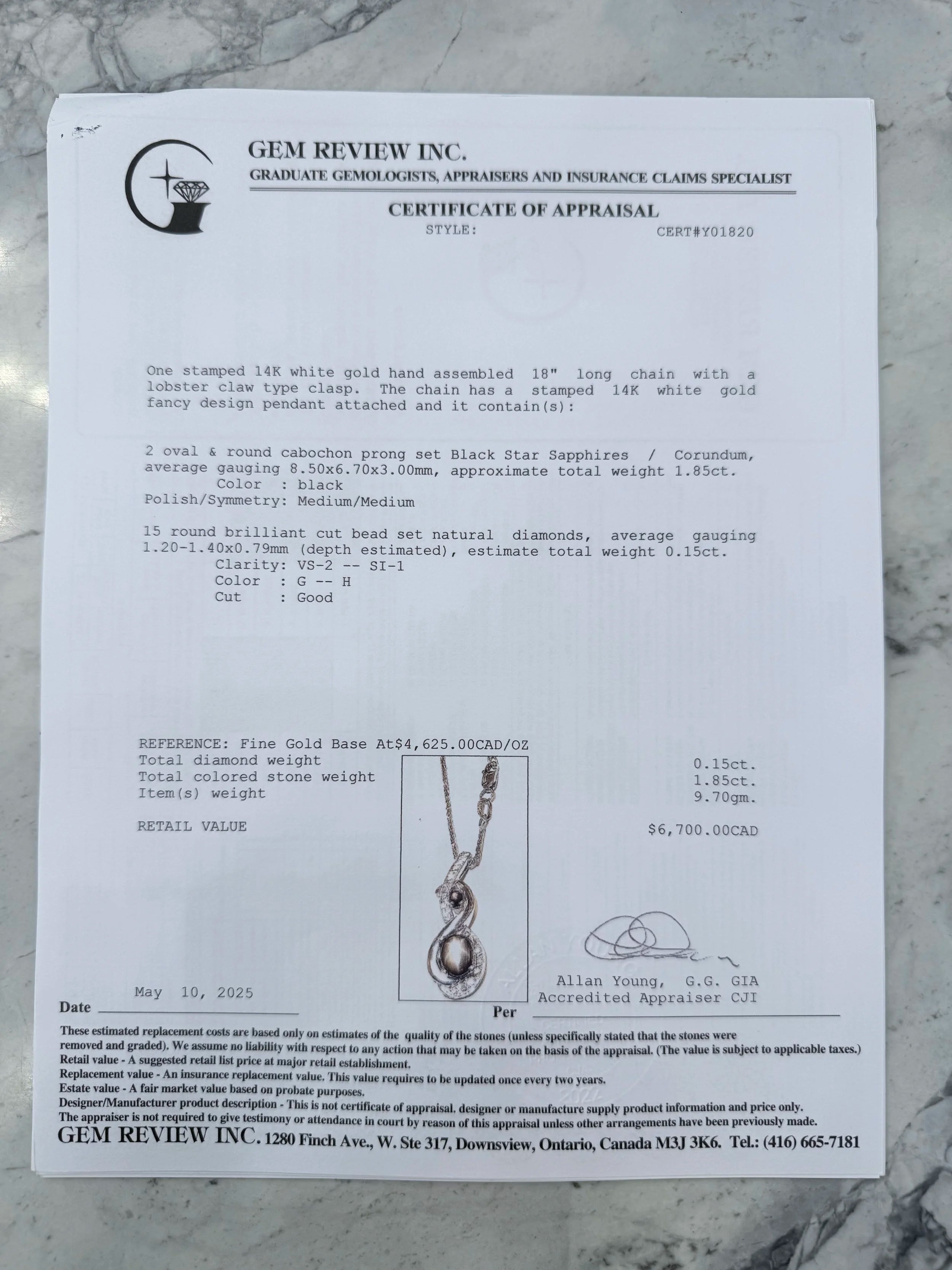 14k Black Star Sapphire & Diamond Necklace