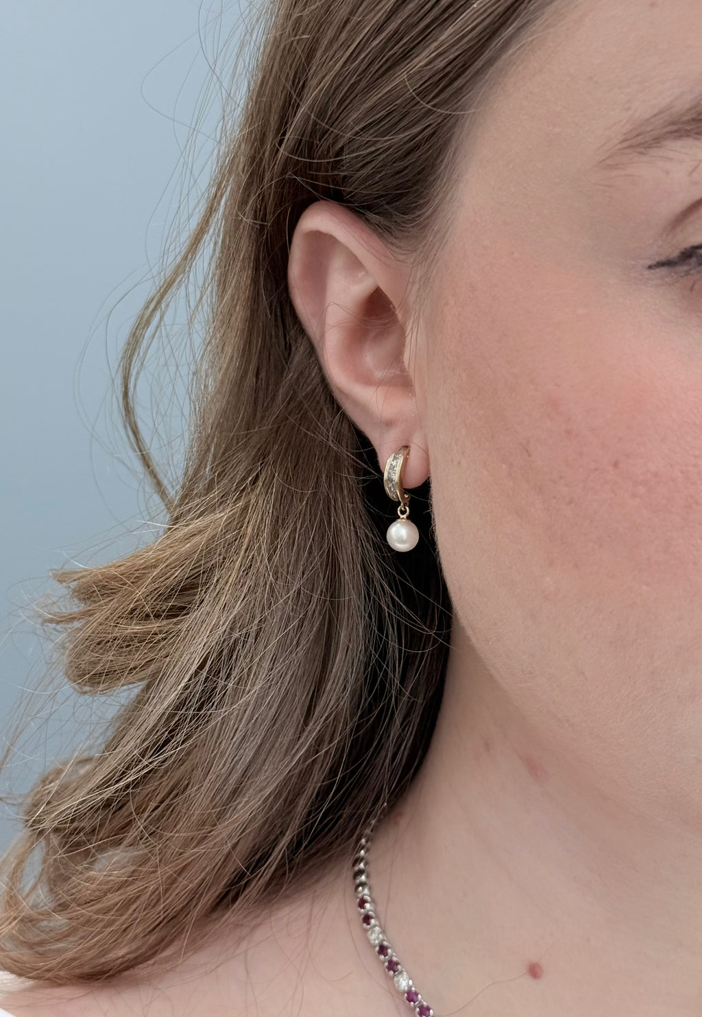 14k Pearl & Diamond Dangling Earrings