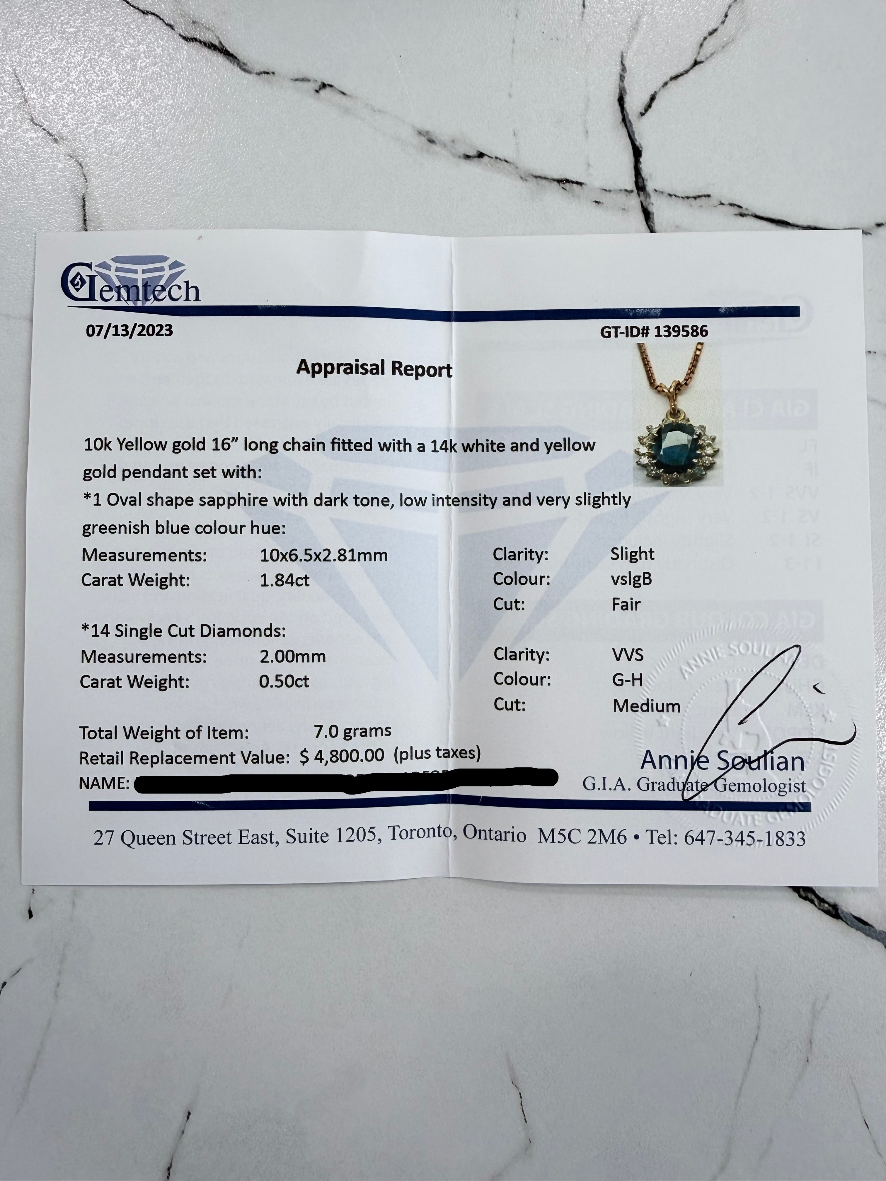 14k Sapphire & Diamond Pendant on 10k Chain