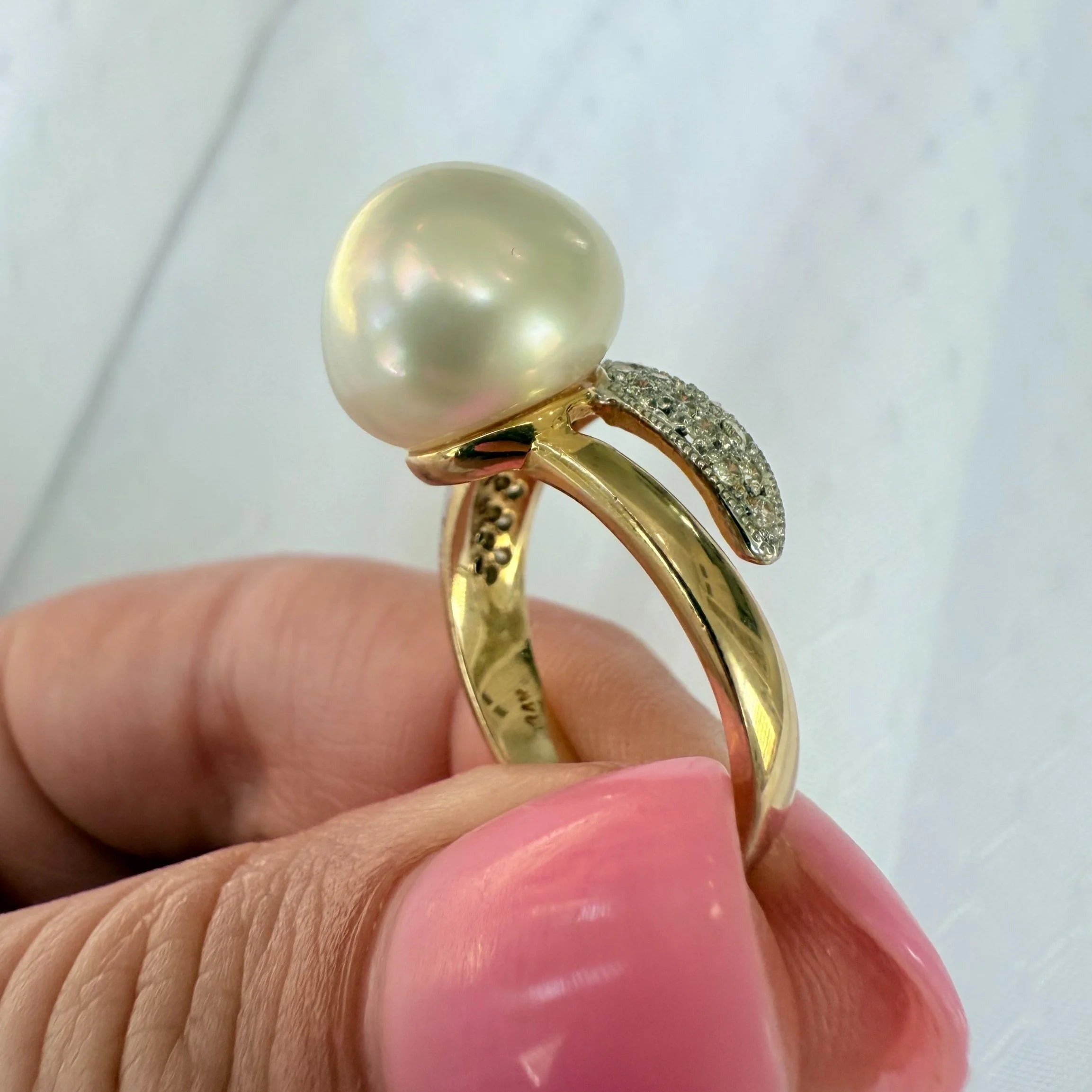 14k South Sea Pearl & Diamond Ring
