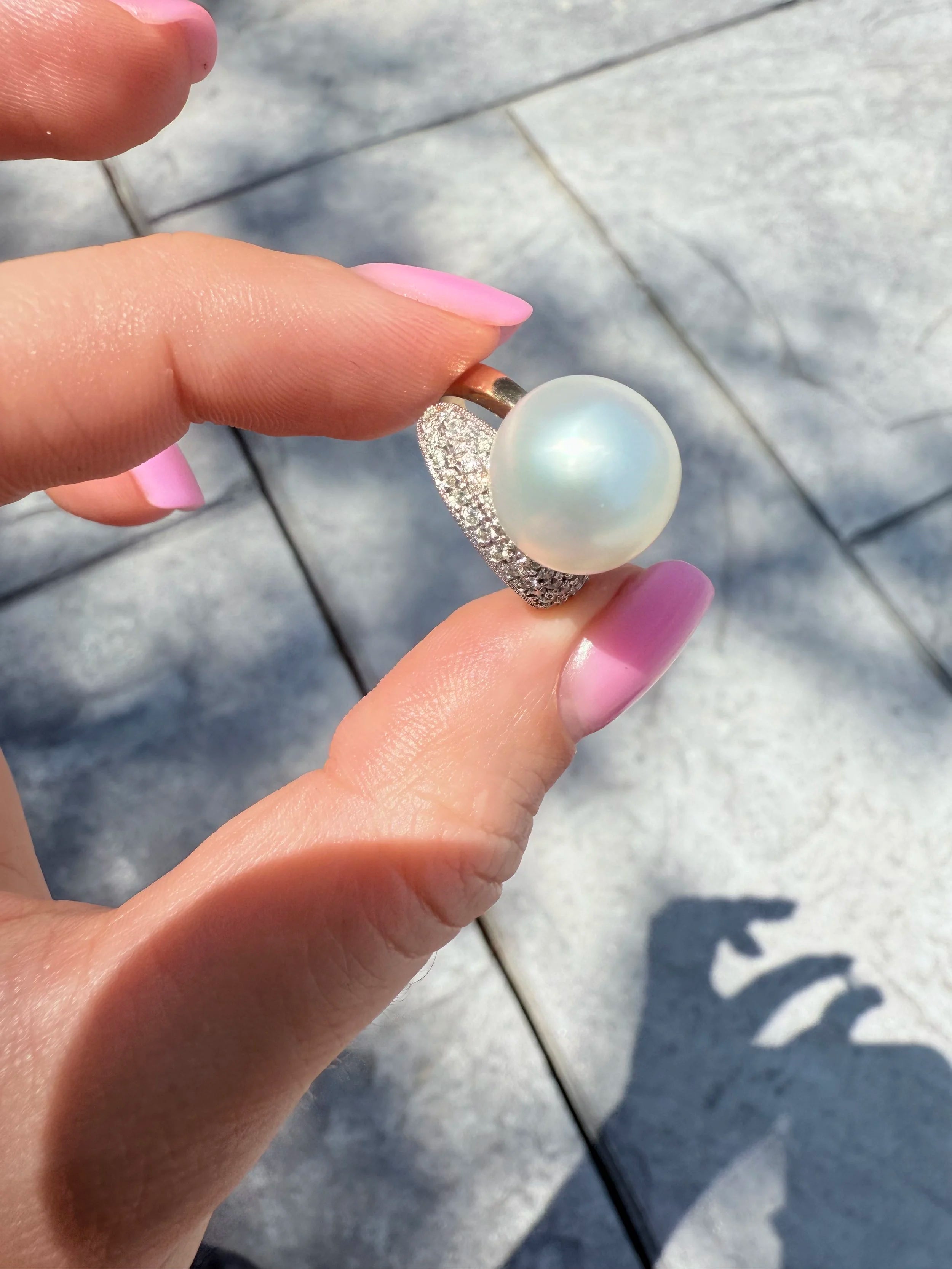 14k South Sea Pearl & Diamond Ring