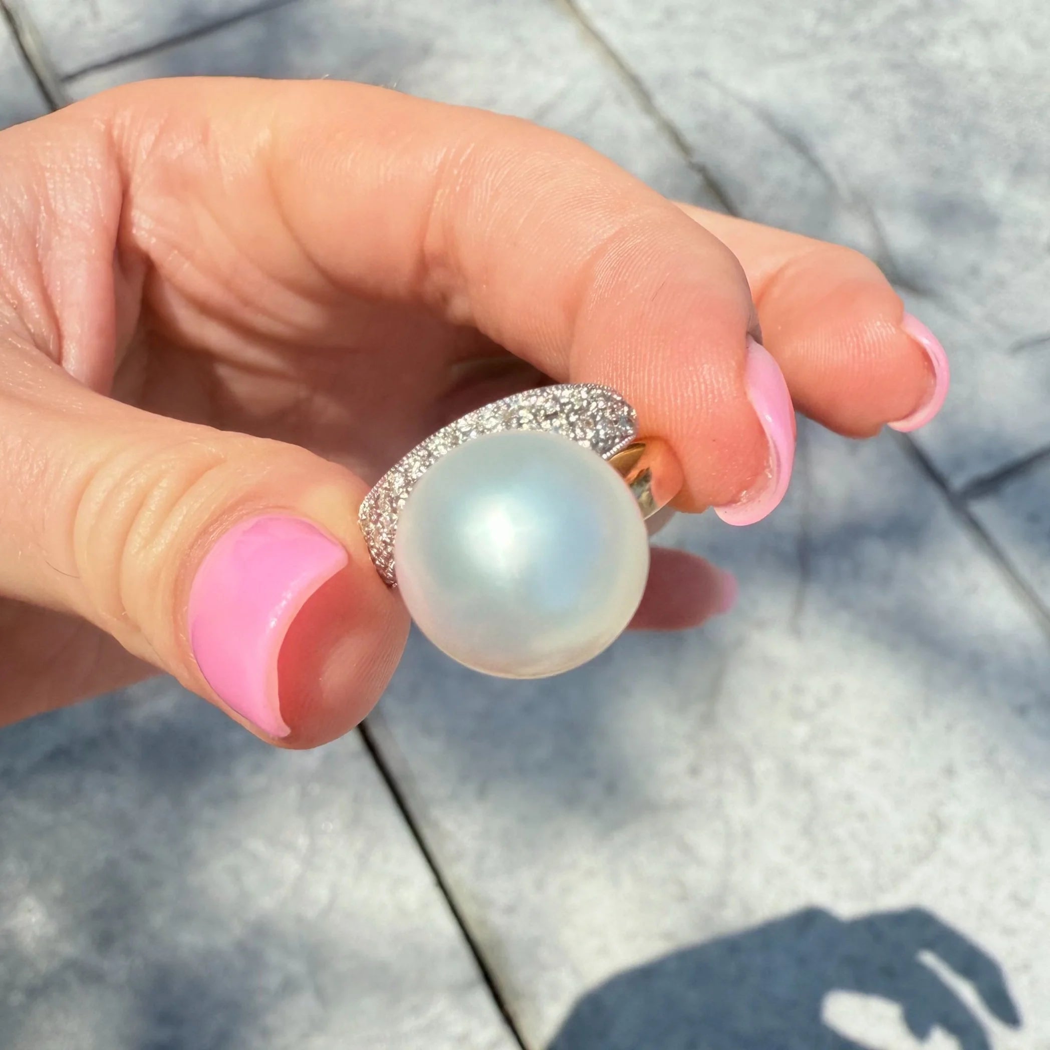 14k South Sea Pearl & Diamond Ring