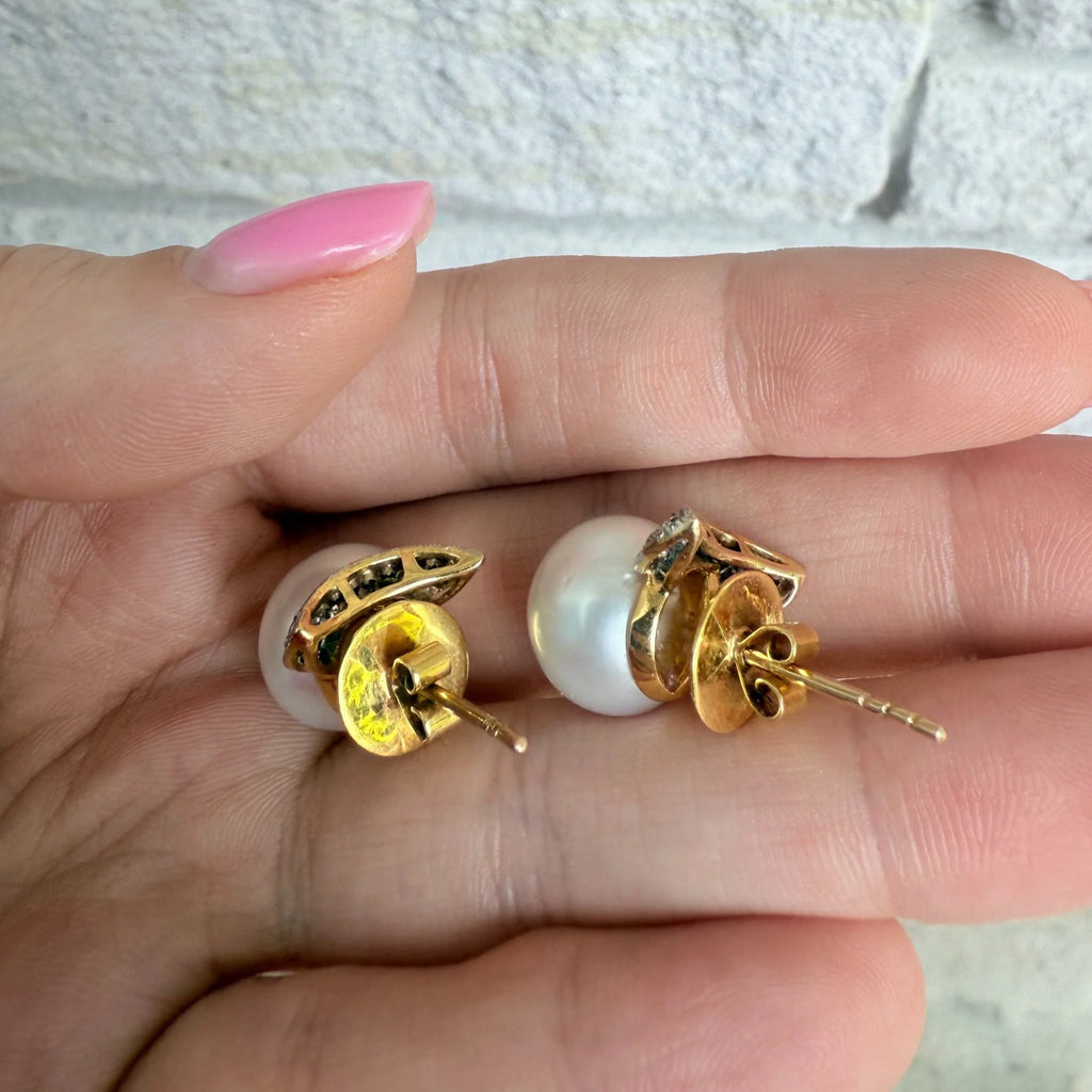 14k South Sea Pearl & Diamond Earrings