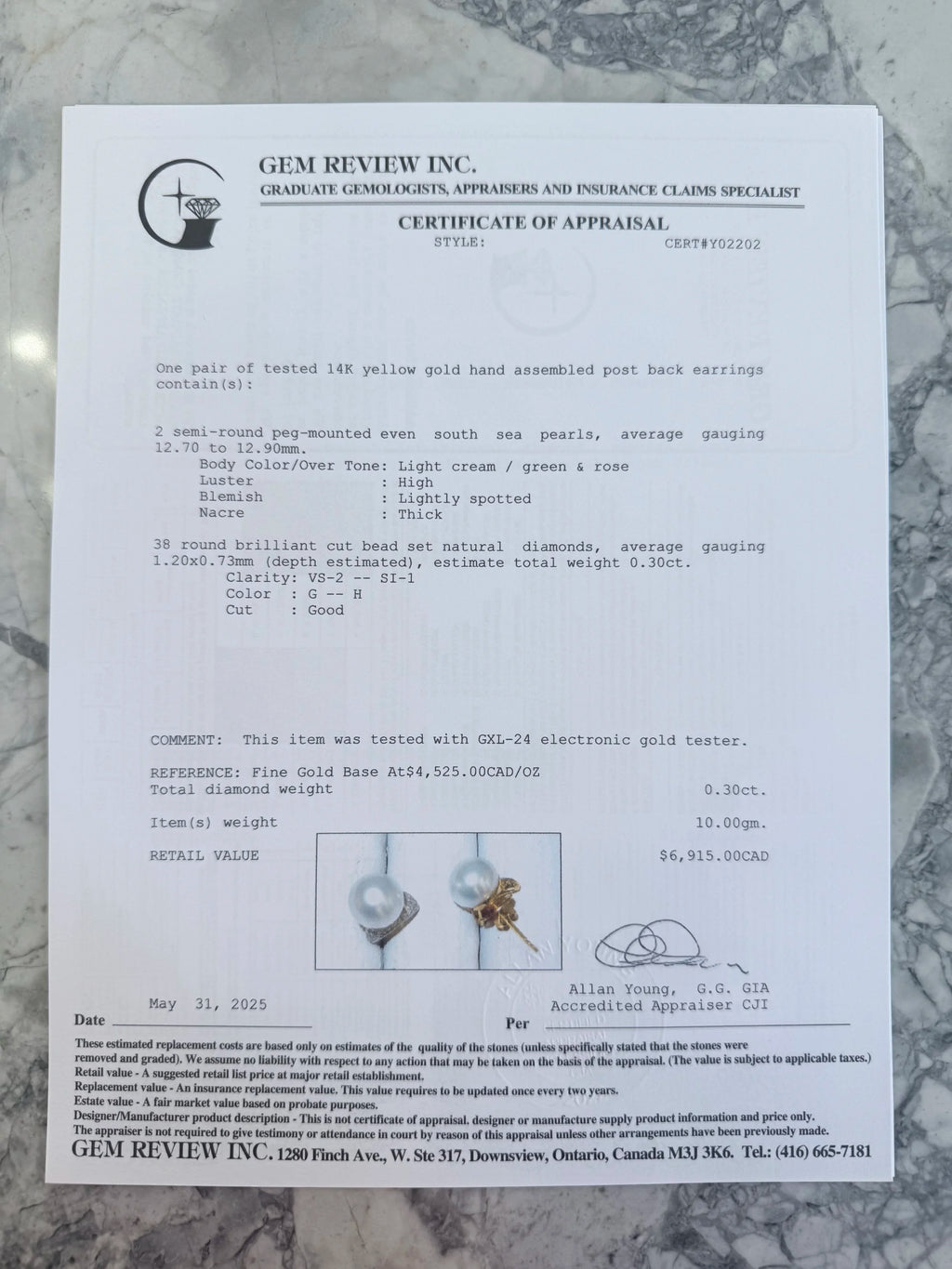 14k South Sea Pearl & Diamond Earrings