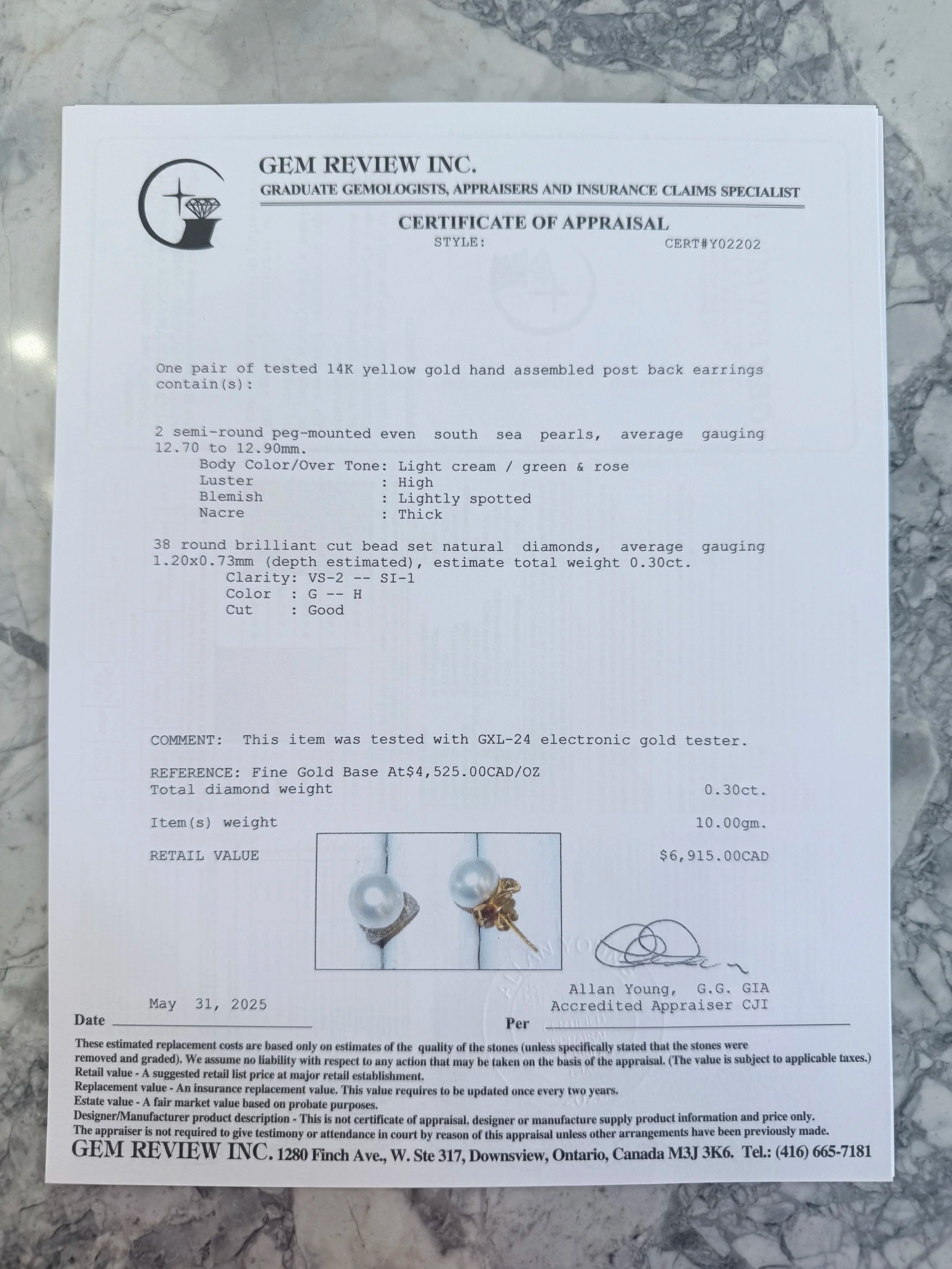14k South Sea Pearl & Diamond Earrings