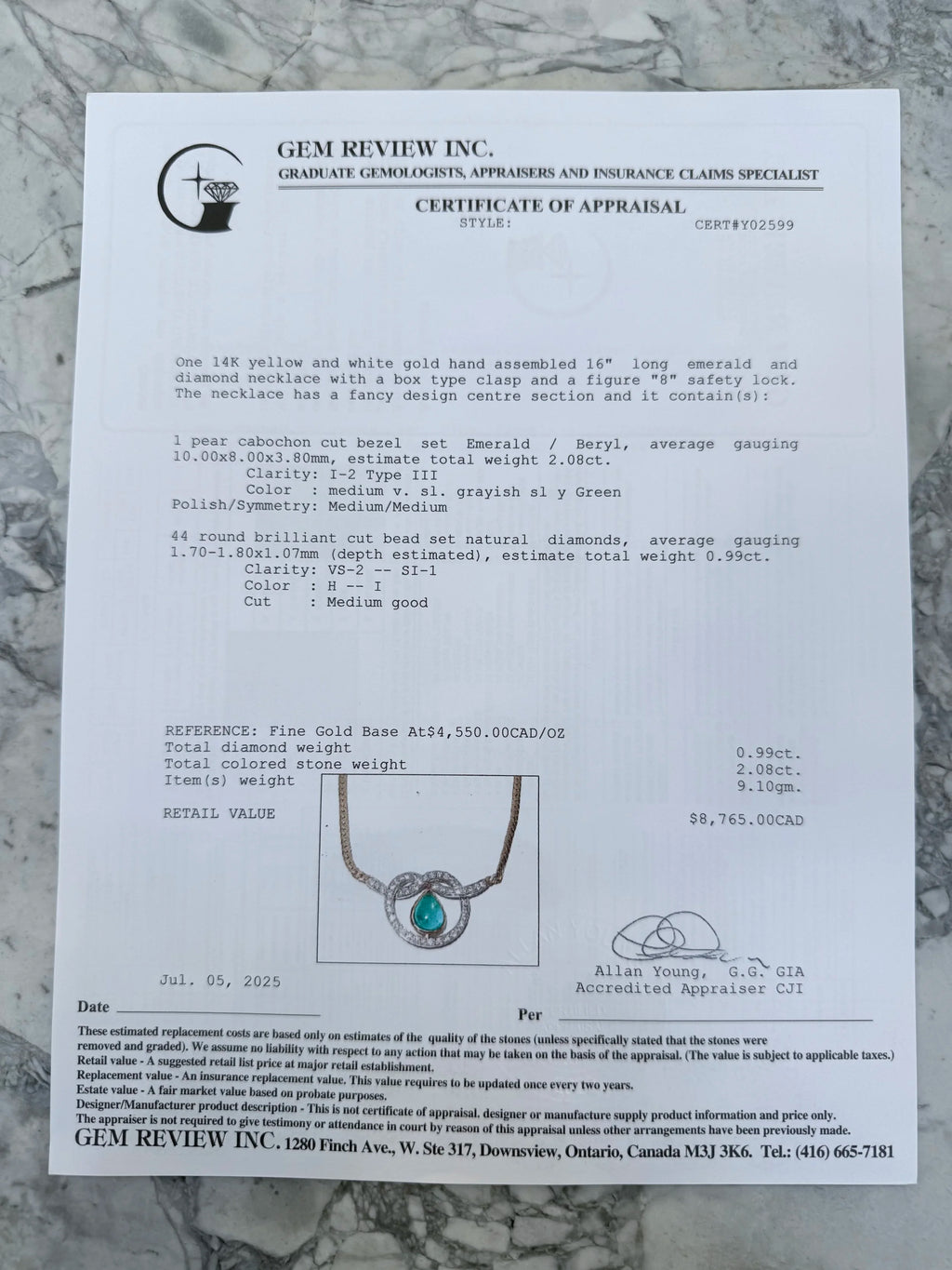 14k Emerald & Diamond Necklace