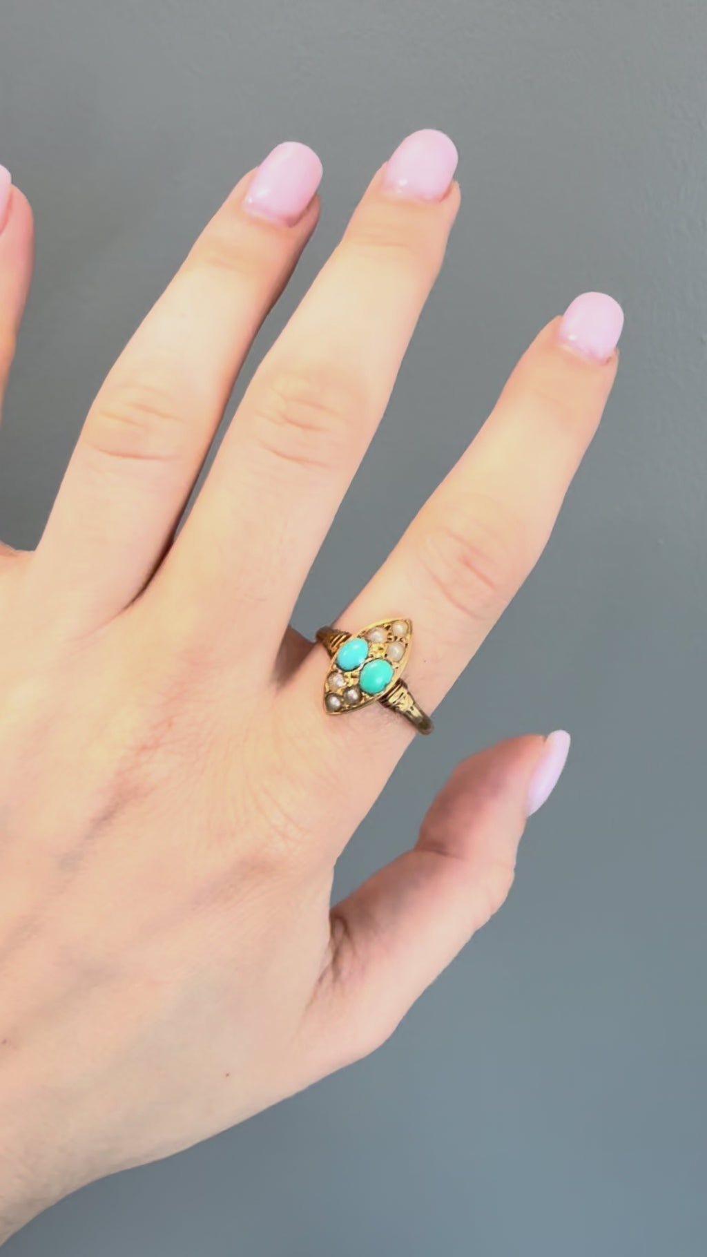 18k Turquoise & Pearl Seed Ring