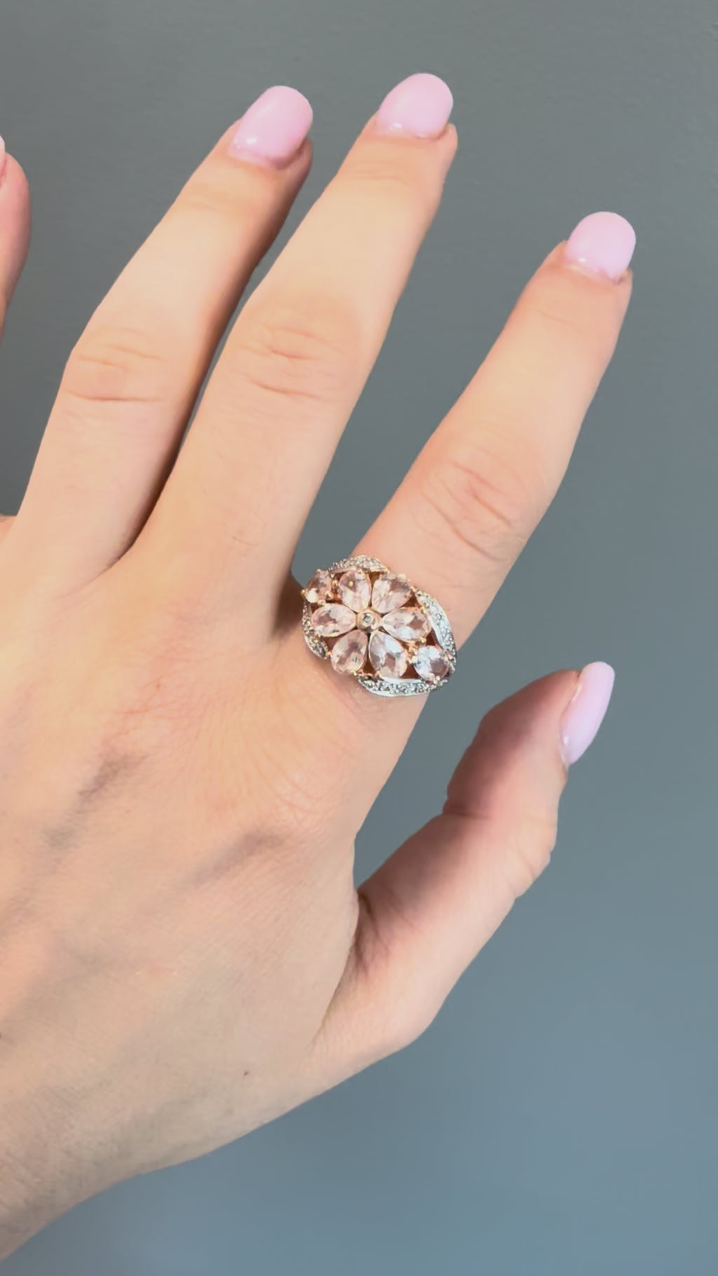 14k Diamond & Rose Quartz Flower Ring