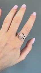 14k Diamond & Rose Quartz Flower Ring